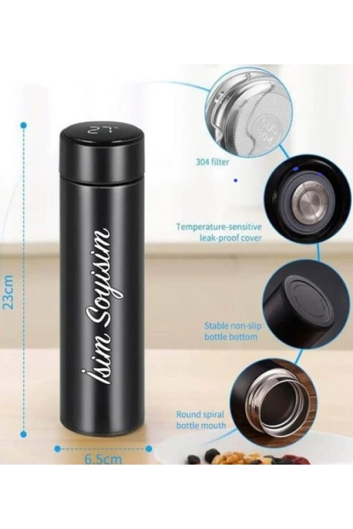 funshop Anneler Gününe Özel Siyah Dereceli Çelik Dijital Led Sıcaklık Göstergeli Akıllı Termos Matara 500ml fotoğrafı 3 (önizleme)