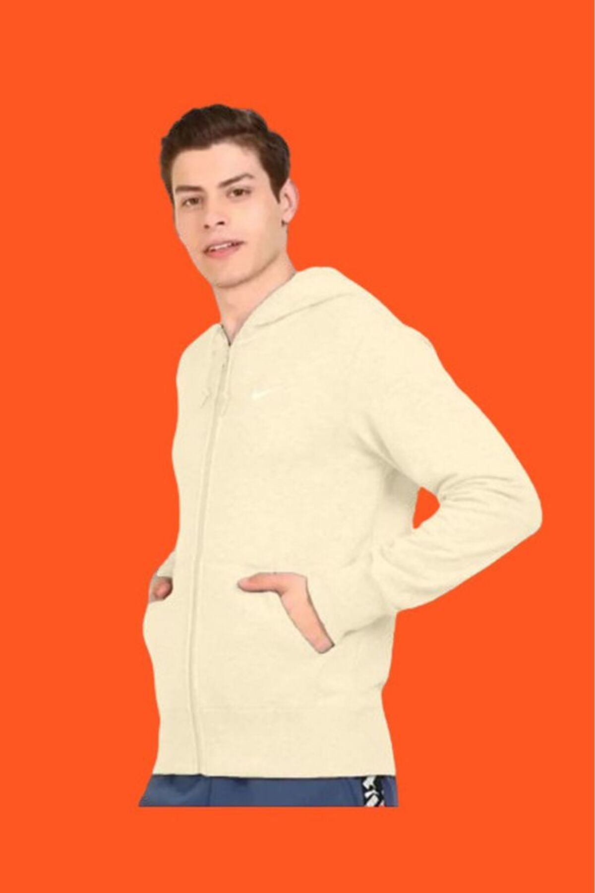 ژاکت هودی مردانه تمام زیپ کلاب بژ Cz4147-113 نایکی سویشرت اسپرت Nike
