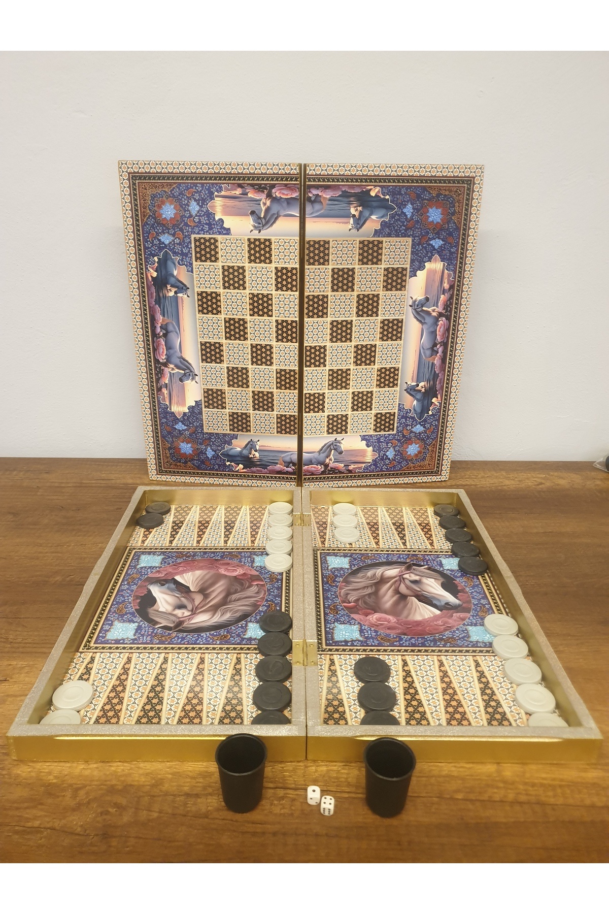 PASHA HOME Büyük Boy Kaplama Ahşap Tavla Takımı Ve Dama Seti