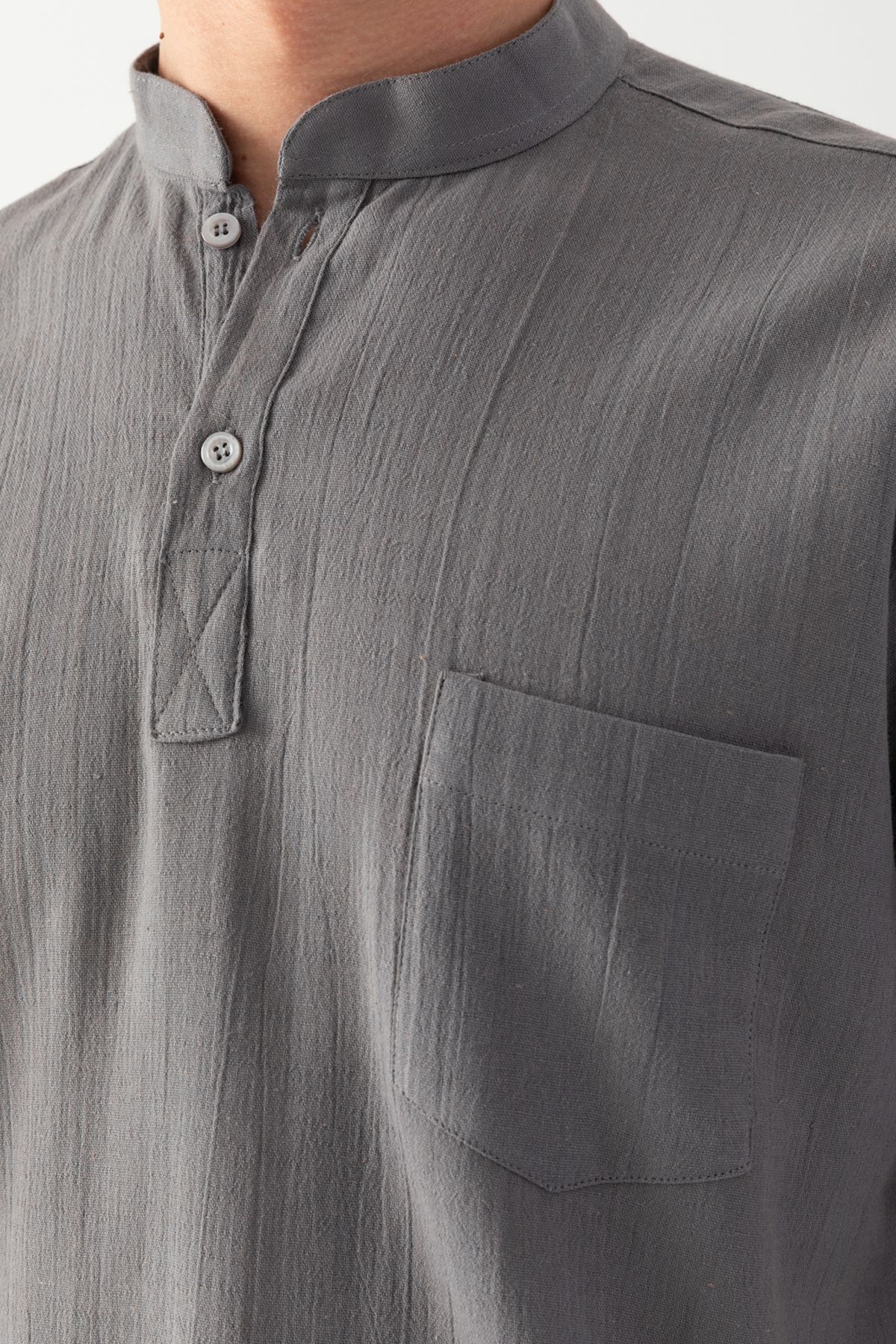 EtkiModa-Tricou pentru bărbați afumat, 100% bumbac, țesut cu guler predominant, cu mânecă scurtă, cu buzunare, cu detaliu, din material Sile 3