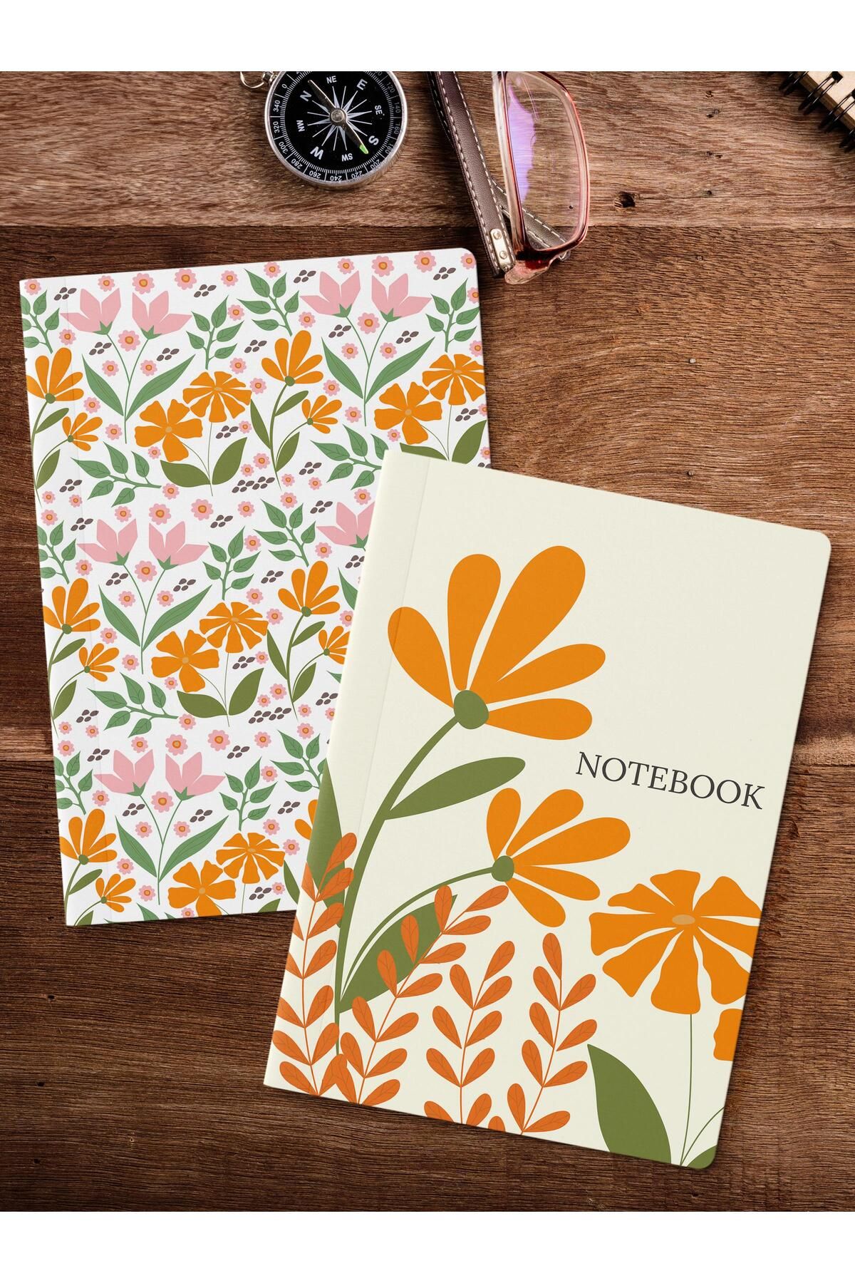 Postifull-Unlined Notebook Set, 2 Pieces Vintage Patterned Notebook, Notepad, Memory Book, 64 Pages Medium Size 2