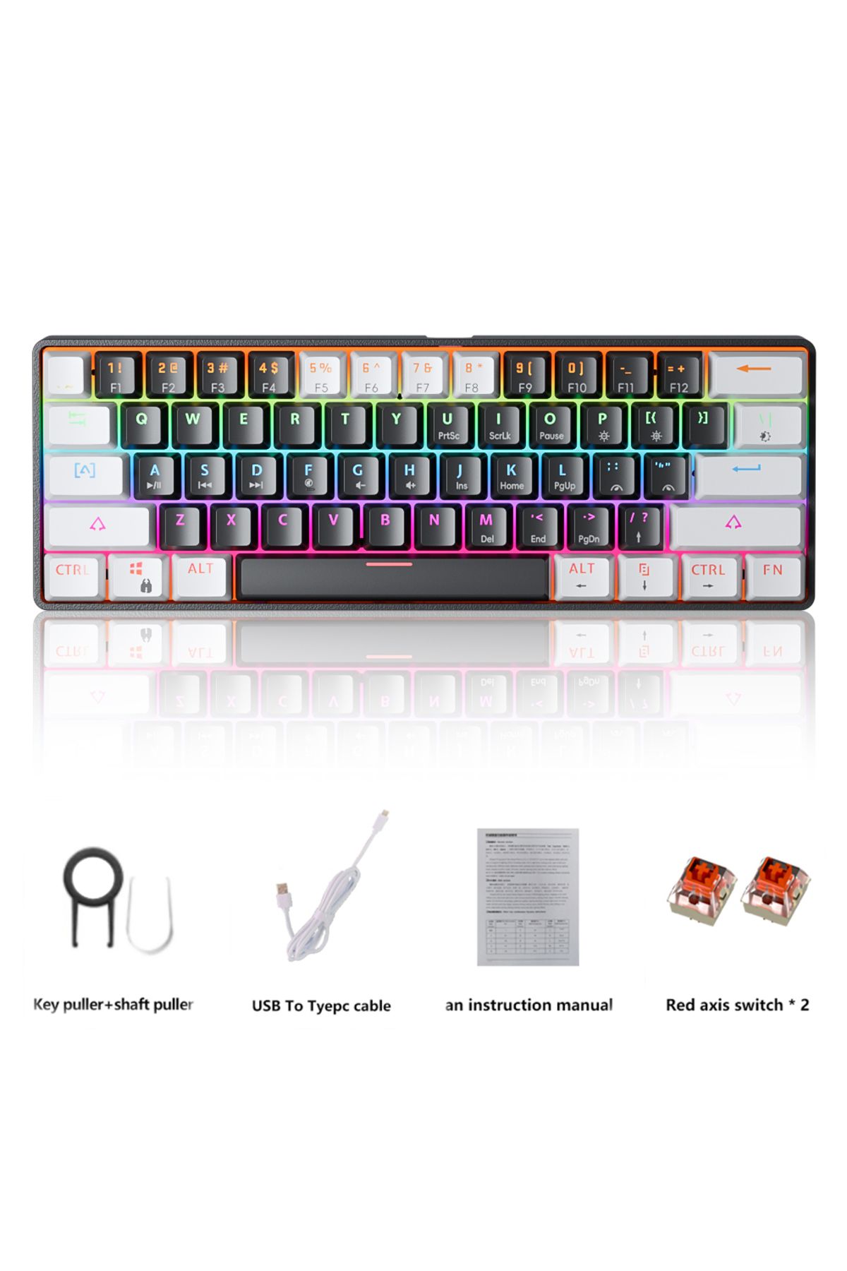 MUCAI-Mk61 Usb Gaming Mechanical Keyboard Red Switch 61 Keys Wired Detachable Cable Rgb Backlit H... 7
