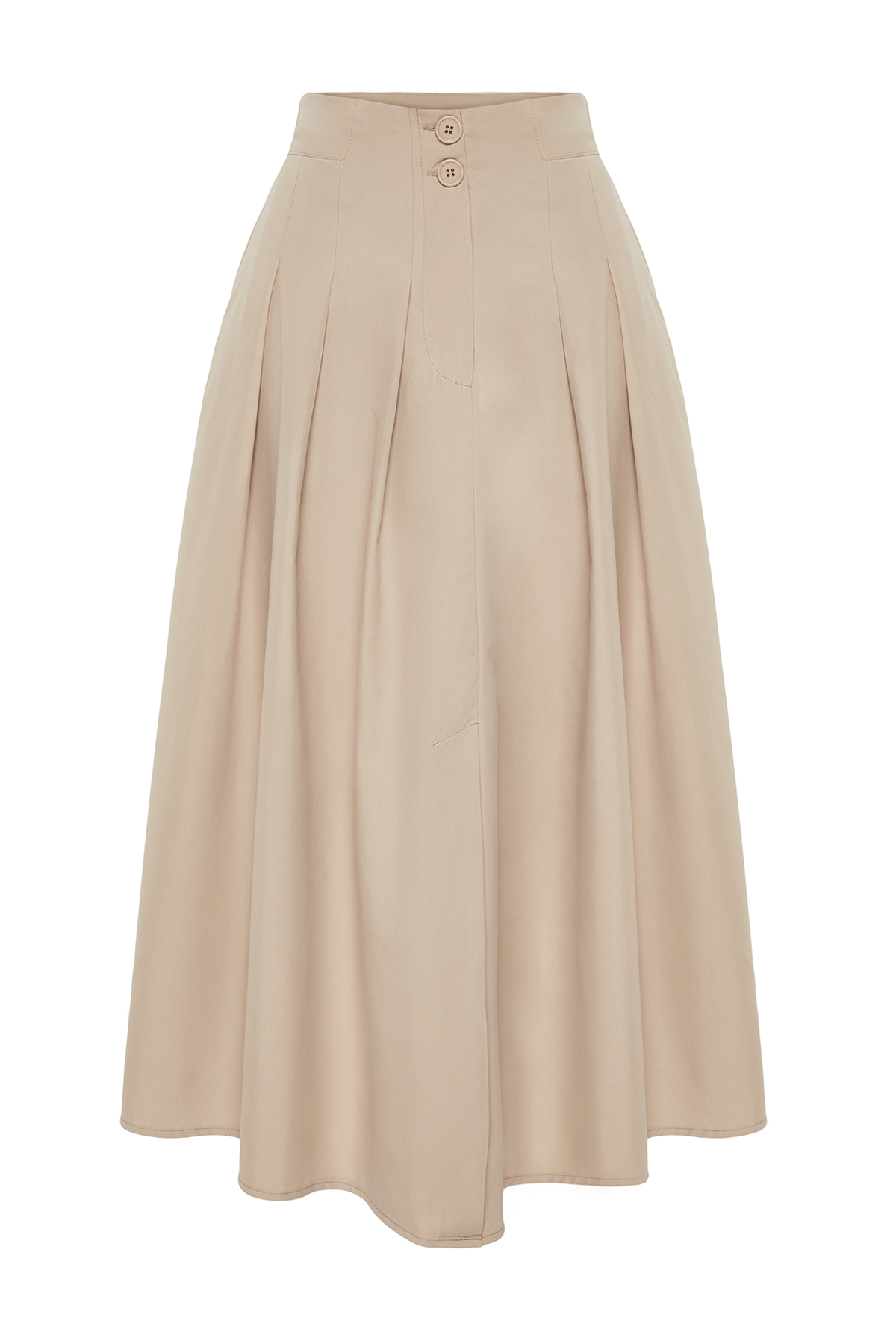 Trendyolmilla  Bej Pile Detaylı Önden Yırtmaçlı Midi Boy Dokuma Etek TWOSS24ET00169 - Görsel 7