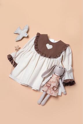 Mama and Miel Kız Çocuk Kalp Nakışlı Kol Uçları Fırfırlı Sırt Fiyonklu Keten ...