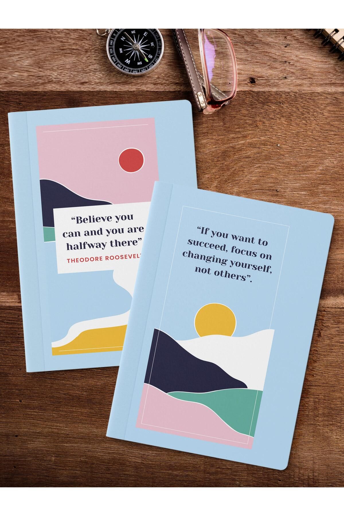 Postifull-Unlined Notebook Set, 2 Pieces of Motivational Patterned Notebook, Notepad, Memory Book, 64 Pages 2