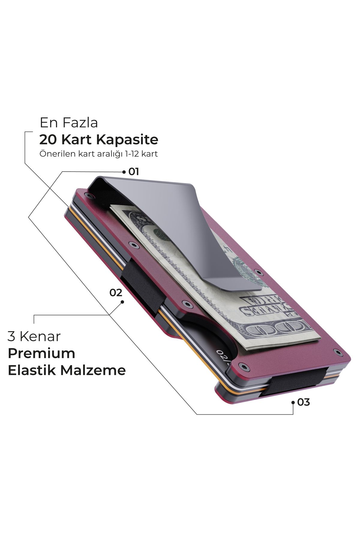 کیف پول فلزی مدرن با محافظ RFID - مدل Cardx Burano Clips (رنگ شرابی) Louise Motto