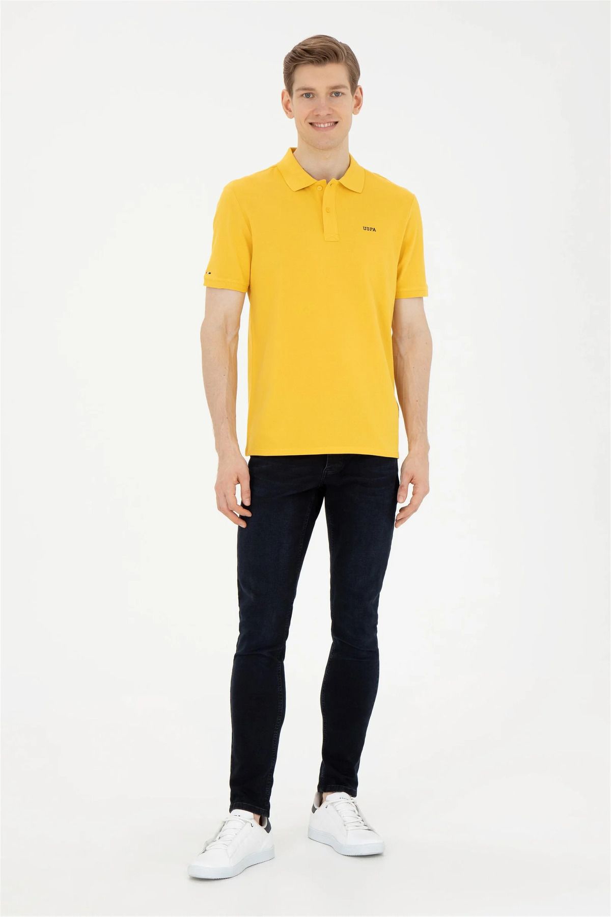 تی شرت یقه پولو زرد مردانه پایه اصلی چوگان ASSN U.S. Polo Assn.