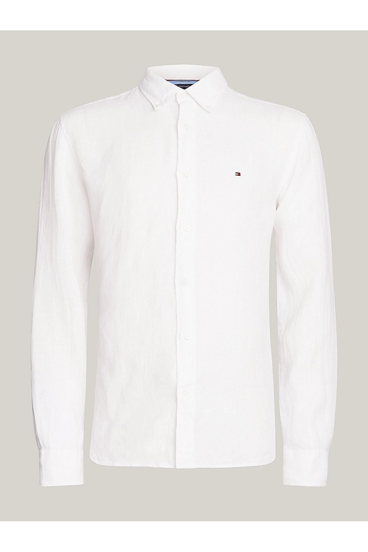 پیراهن / بلوز دکمه دار سفید مردانه آرم با آستین بلند MW0MW34602 YCF Tommy Hilfiger