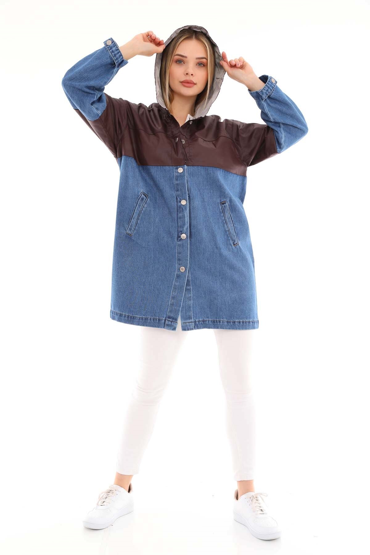 THE BARK  Kapişonlu Çift Renk Kadın Rüzgarlık 1177-1 Kahve - Görsel 2