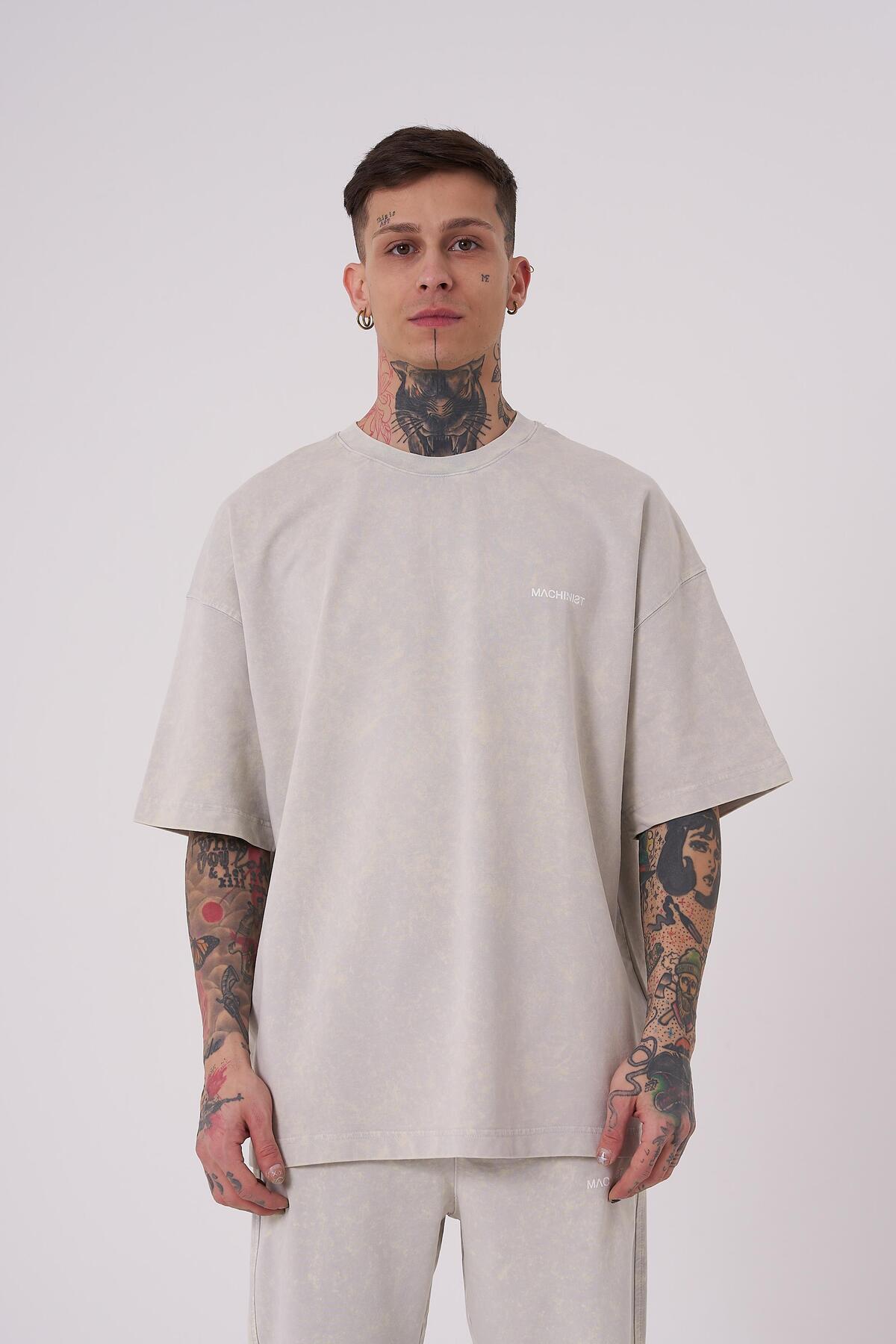 تیشرت مردانه لاکچری شسته شده پایه اور سایز خالدار خاکستری