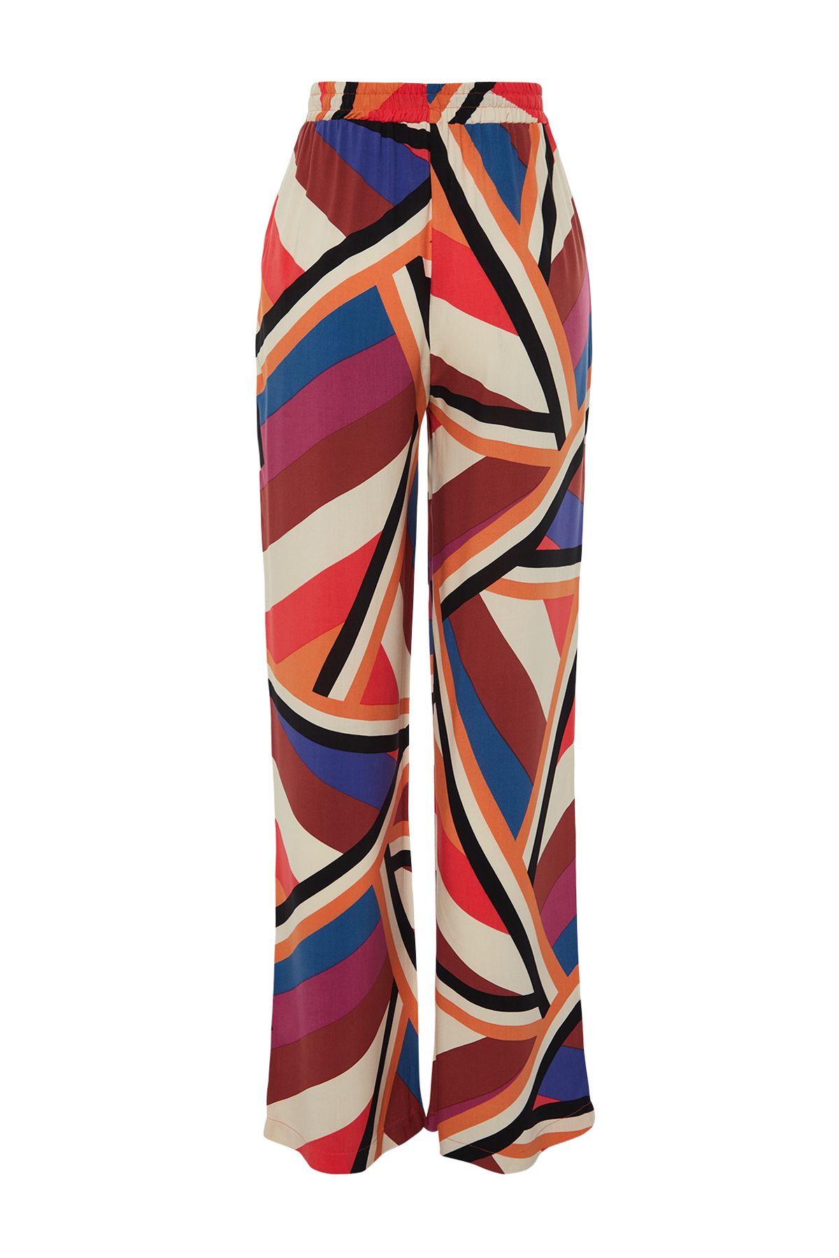 Trendyol Collection-Pantaloni țesăți cu model, roșii, cu cravată elastică în talie, cu picior lat/picior lat TWOSS24PL00159 9