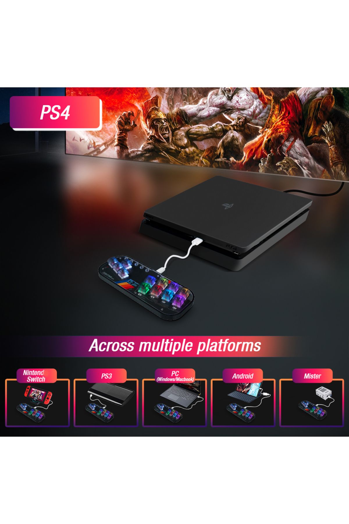 RetroScaler-Mini HitBox Controller SOCD Arcade Stick Keyboard RGB Cherry Switch For PC Android PS4 Misterfpga 5