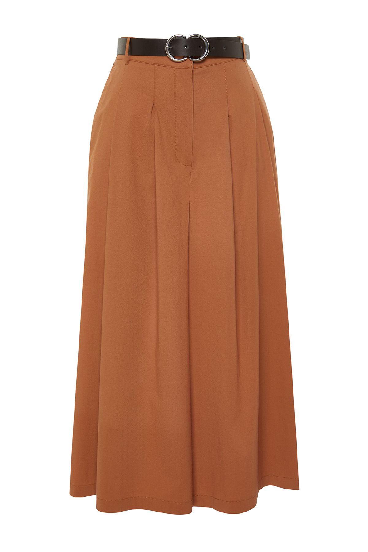 Trendyol Collection-Tkané kalhoty hnědého sukně s páskem TWOSS24PL00133 7