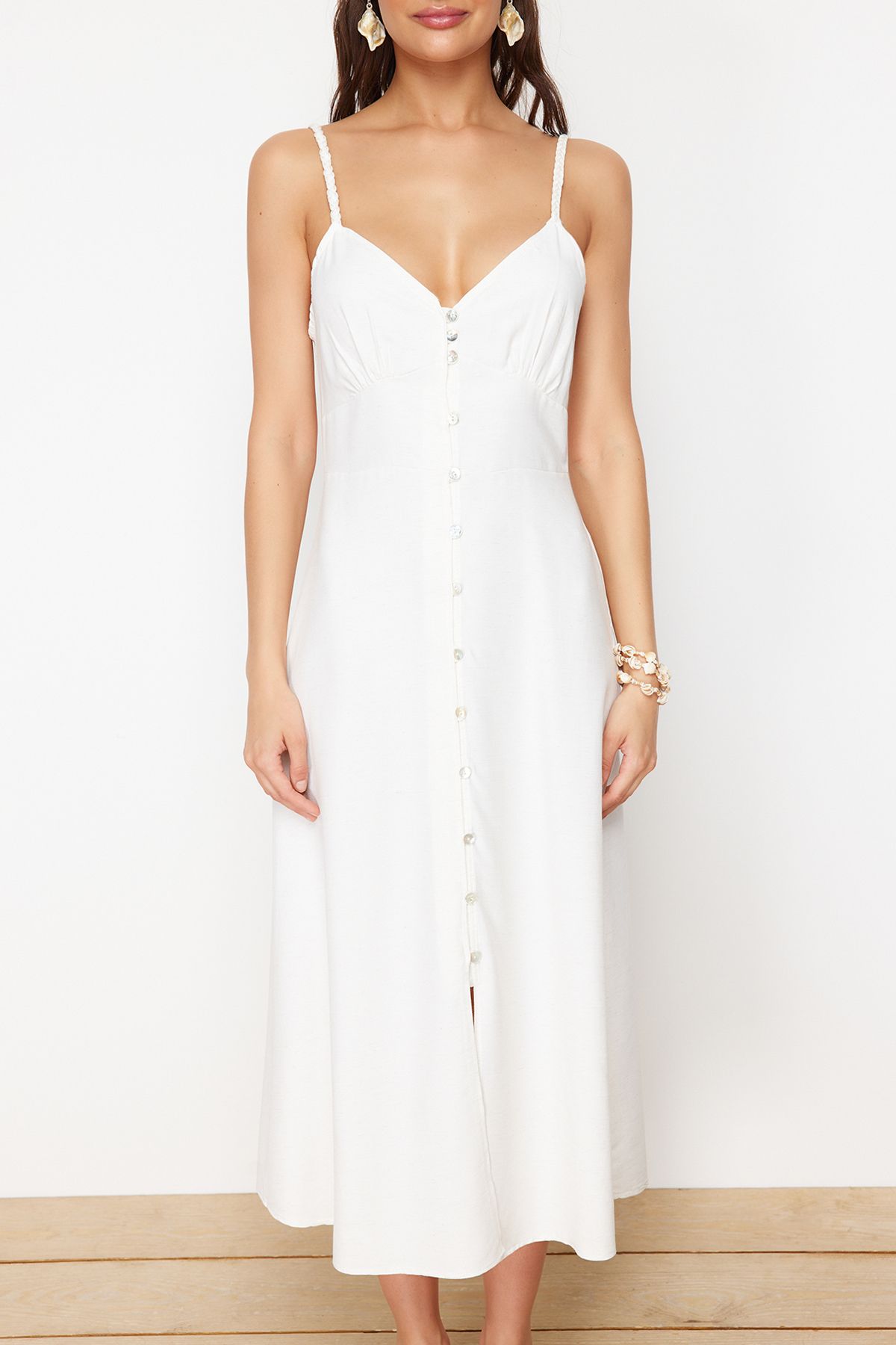 Trendyol Collection-Strandkleidung Ecru Midi-Webkleid TBESS24EL00153 4