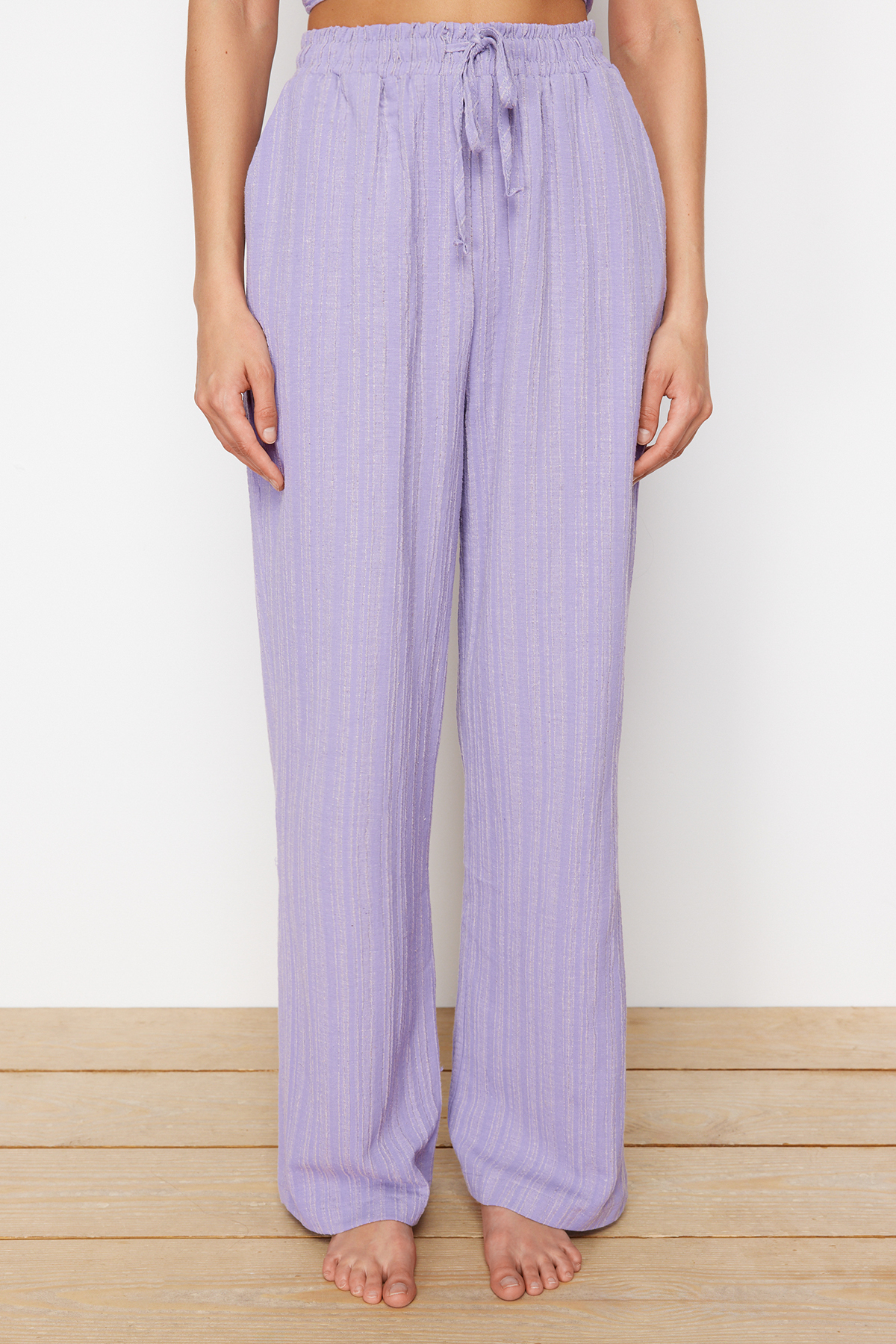 Trendyolmilla  Plaj Giyim Lila Dokuma Dokulu Bluz Pantolon Takım TBESS24AU00076 - Görsel 6