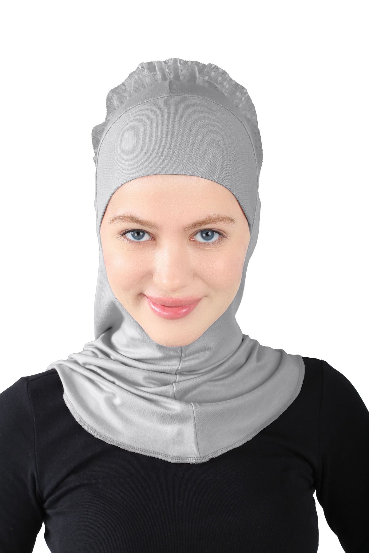 Ecardin-Turban Hijab mare din viscoză gri închis - cu dantelă, coc - St 124 3
