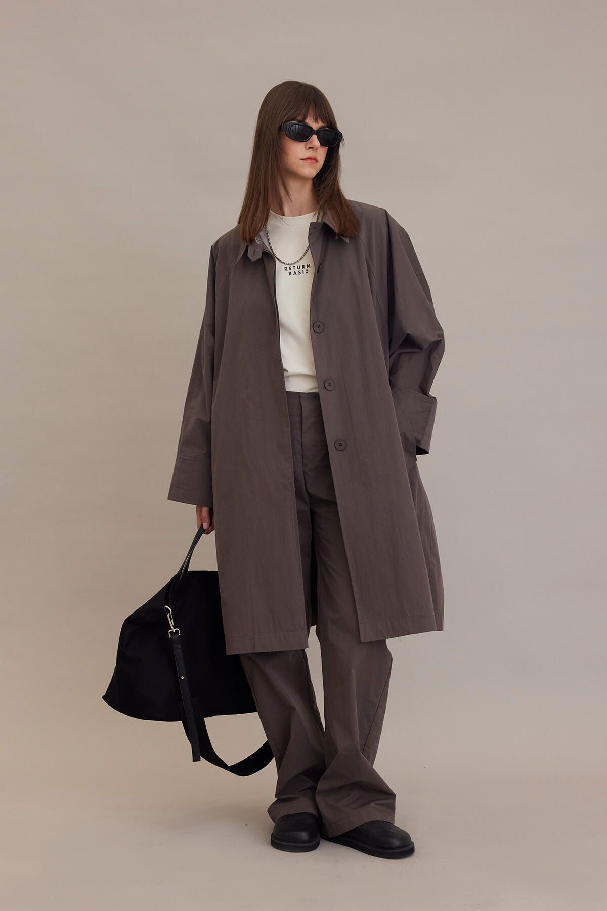 Manuka-OVERSIZE TKANINA TECHNICZNA trencz taupe 5