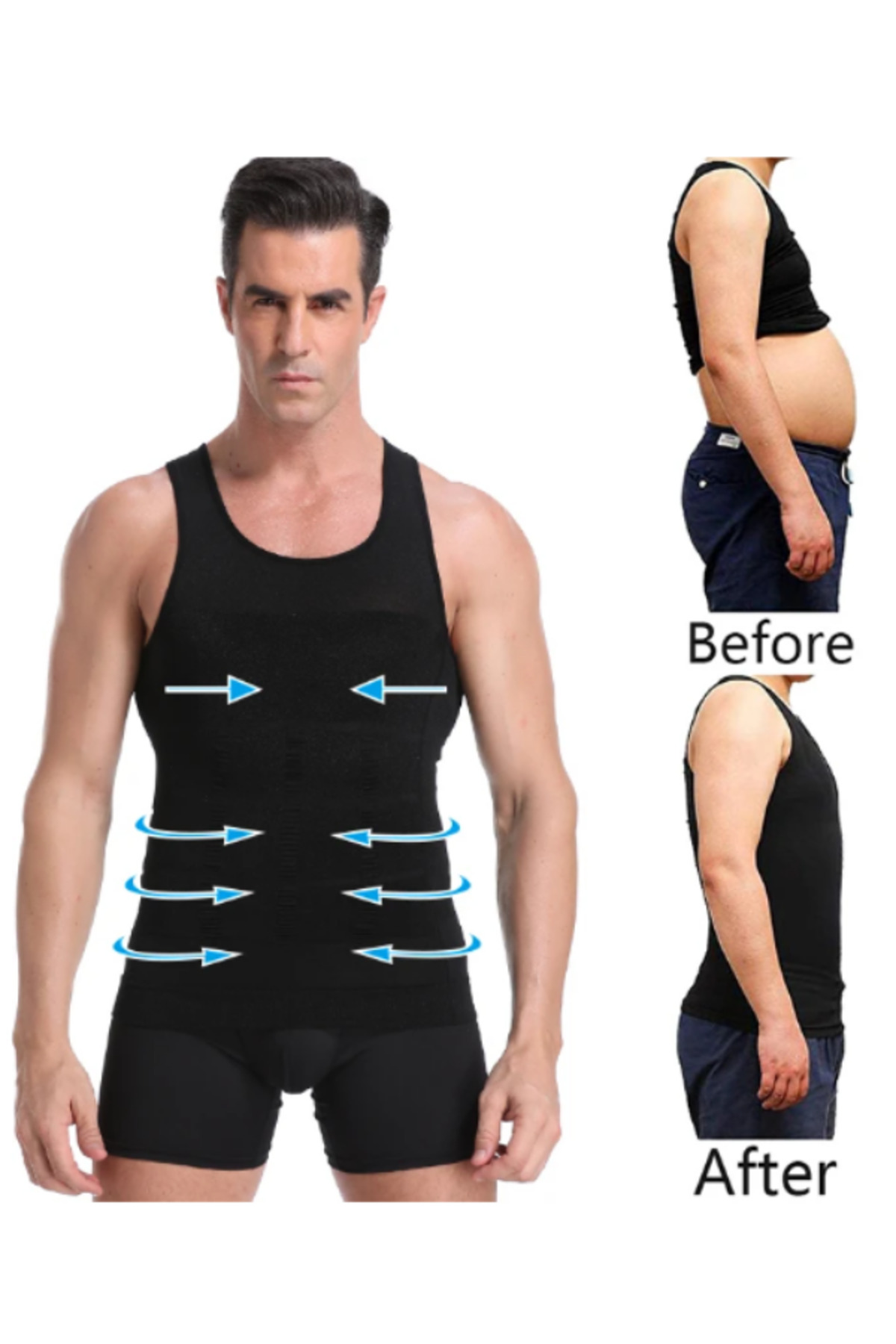 FİTFORMGİYİM Platin Jınekomasti Erkek Korse Atlet Göbek Bel Gögüs Bölgesi Toparlayıcı Dik Duruş -(SİYAH)