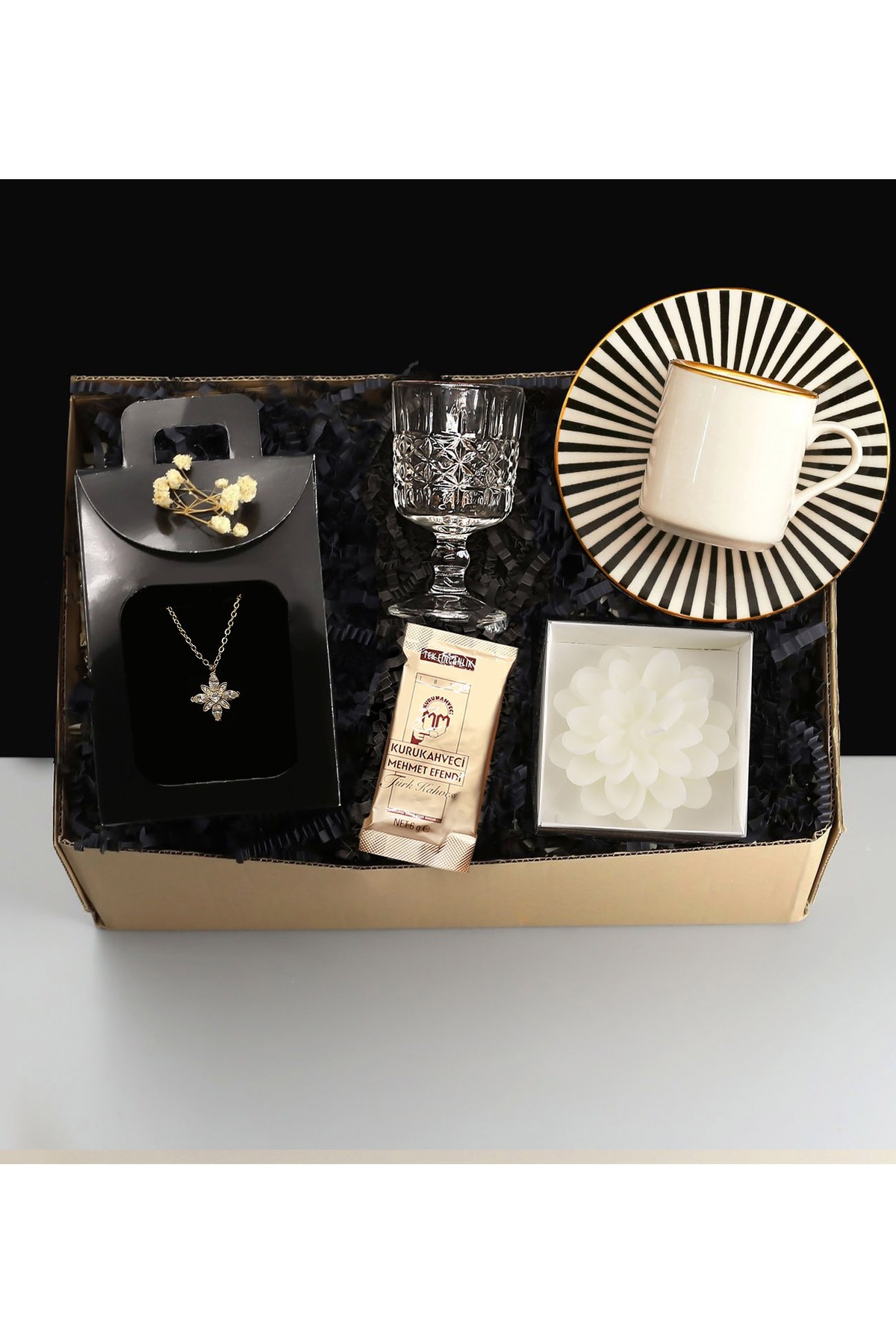 Chekers Cup & Drinkware & Necklace & Candle & Turkish Coffee Gift Set