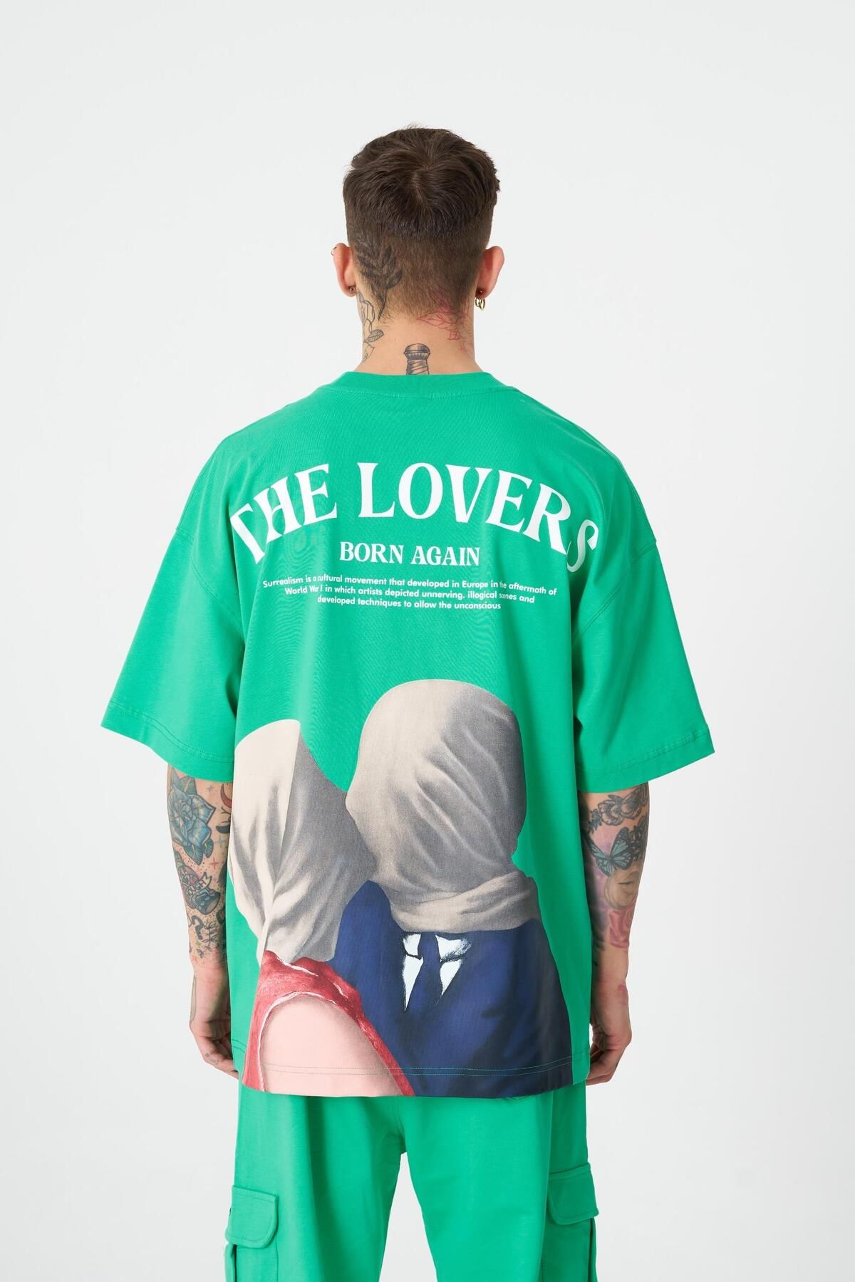 تیشرت مردانه The Lovers با چاپ سایز بزرگ سبز روشن