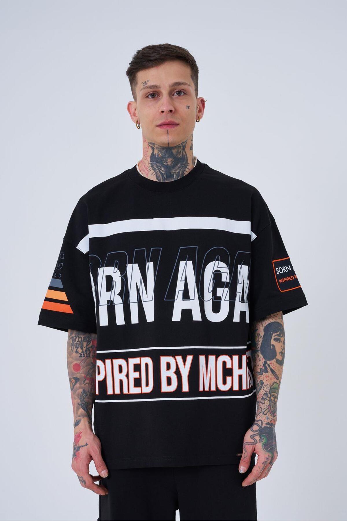 تیشرت اکرو سایز بزرگ مردانه با الهام از ماشین آلات