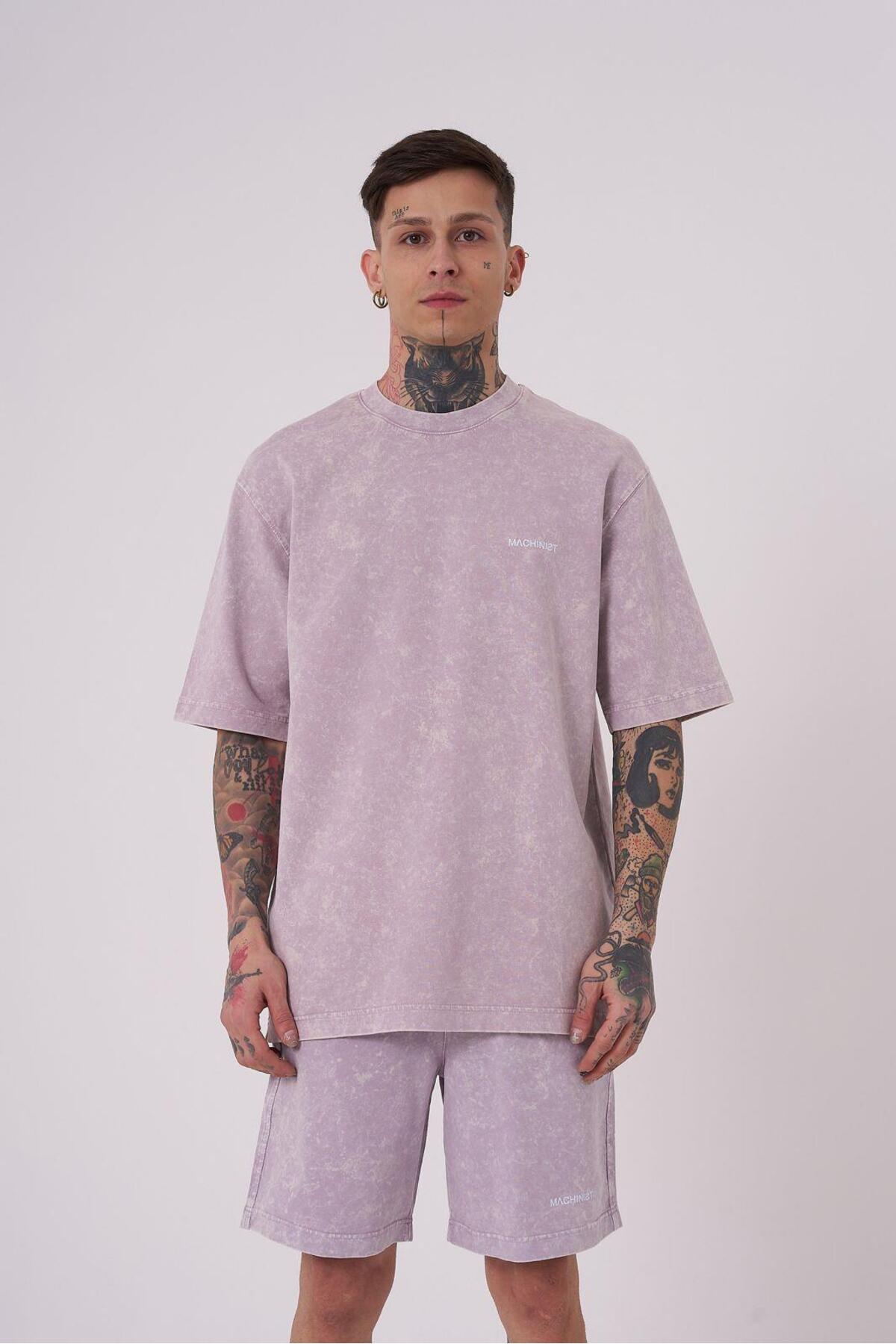 تیشرت مردانه لاکچری شسته شده پایه ریلکس خالدار خاکستری