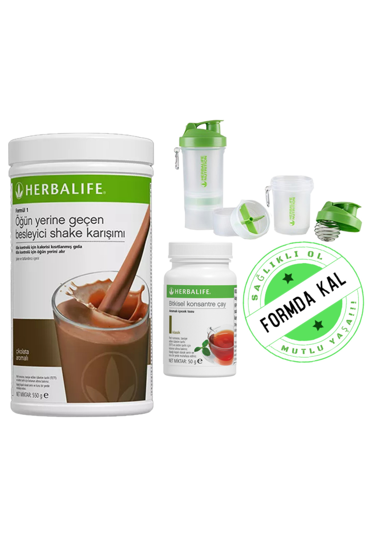 Besleyici Shake Toz Karışım 550gr Çikolata+super Shaker Tekli+bitkisel Konsantre Çay 50gr