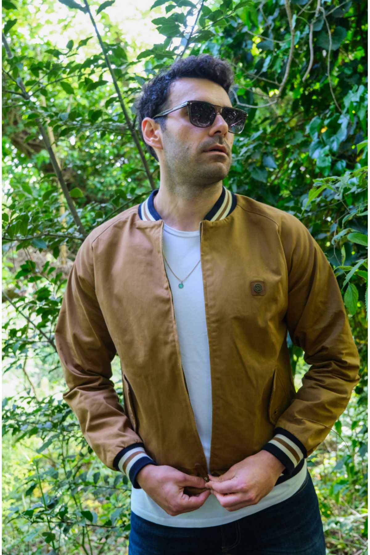 Kahverengi Fermuarlı Astarlı Unisex Bomber Ceket - Trojan