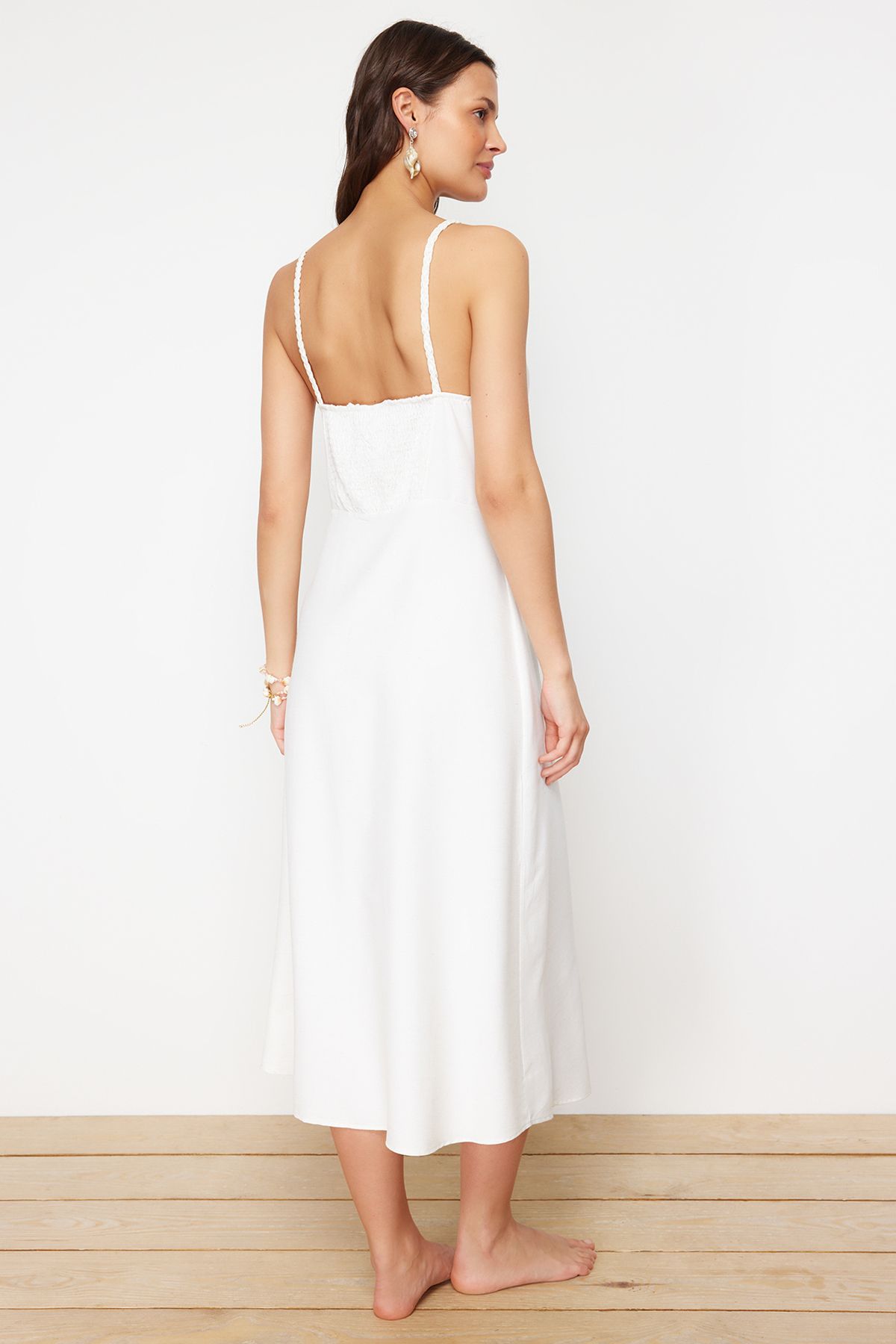 Trendyol Collection-Strandkleidung Ecru Midi-Webkleid TBESS24EL00153 6
