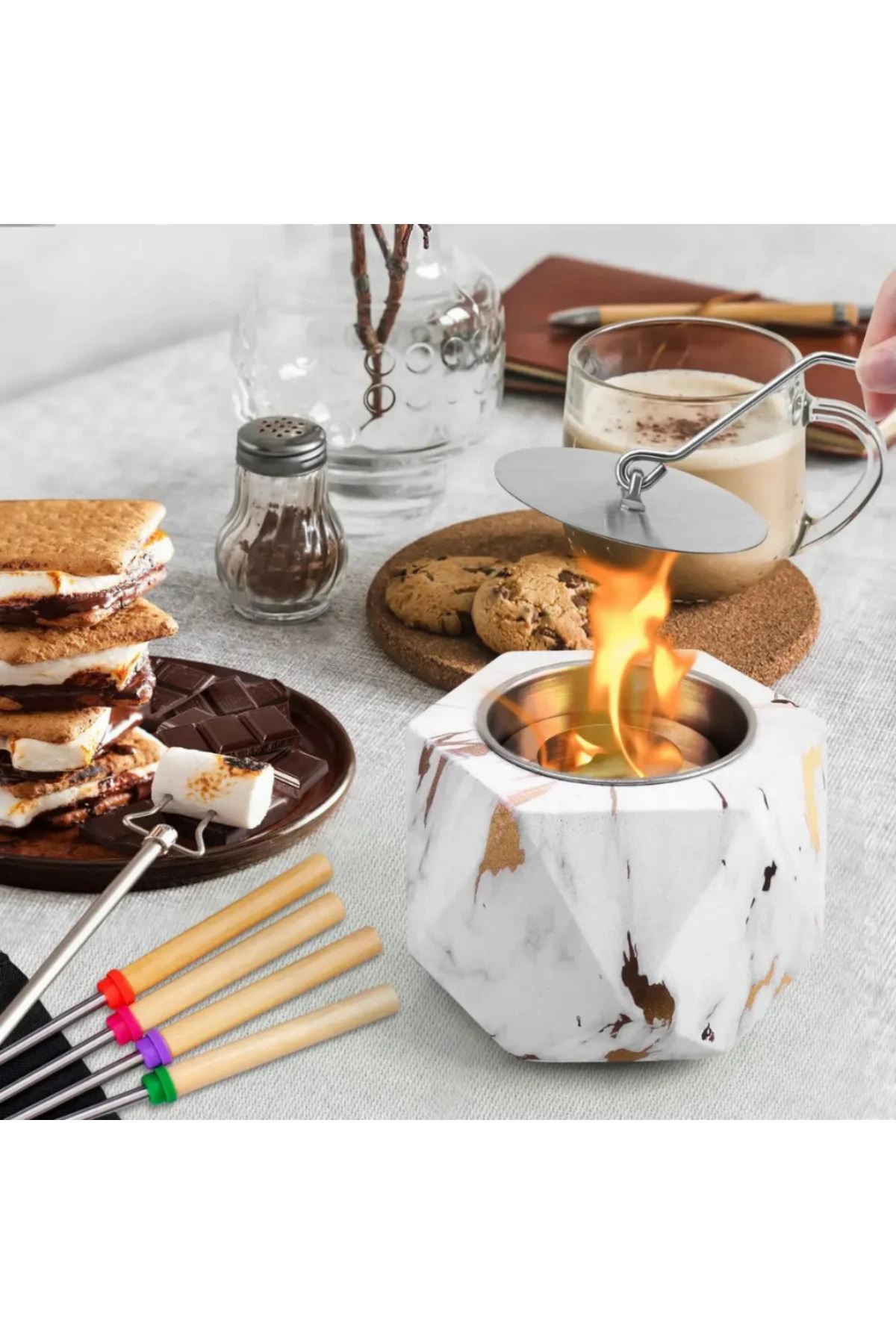 Fireplace Mini Desktop Stone Fire Pit Marble Pattern Fireplace Heater Fireplace