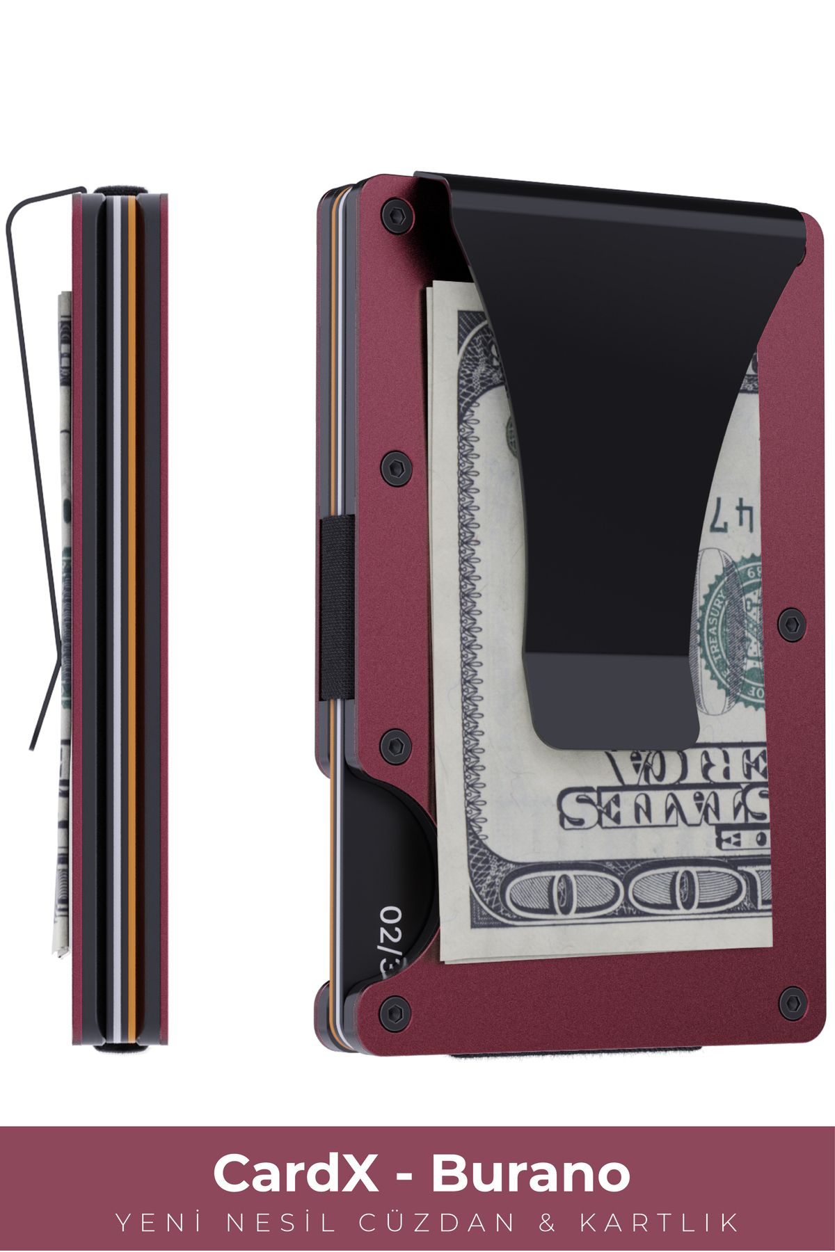 کیف پول فلزی مدرن با محافظ RFID - مدل Cardx Burano Clips (رنگ شرابی) Louise Motto