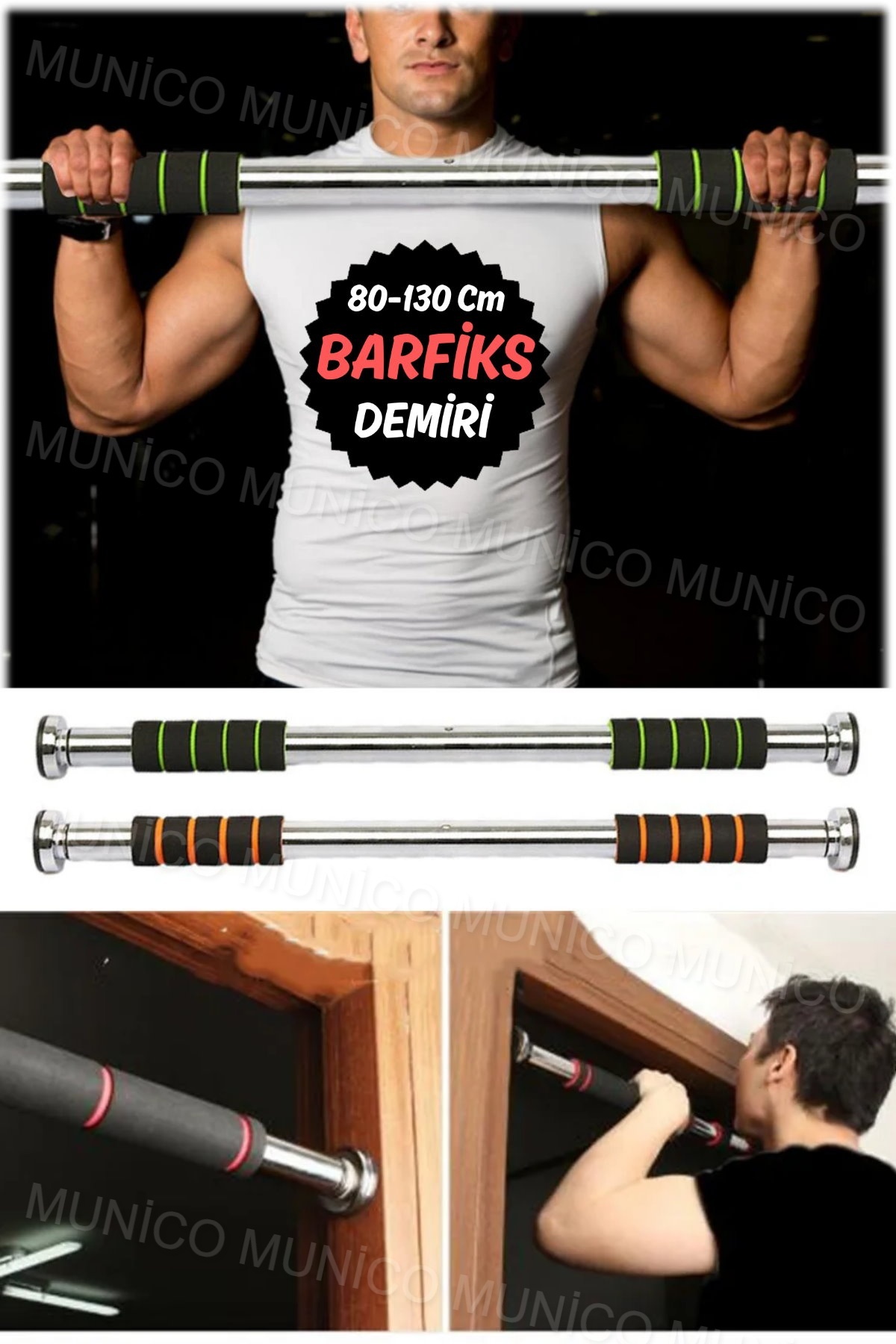 Munico Çene Yukarı Çekme Yatay Çubuk Ayarlanabilir Kapı Direği Ev Spor Salonu Egzersizi 80-130 Cm Kaliteli