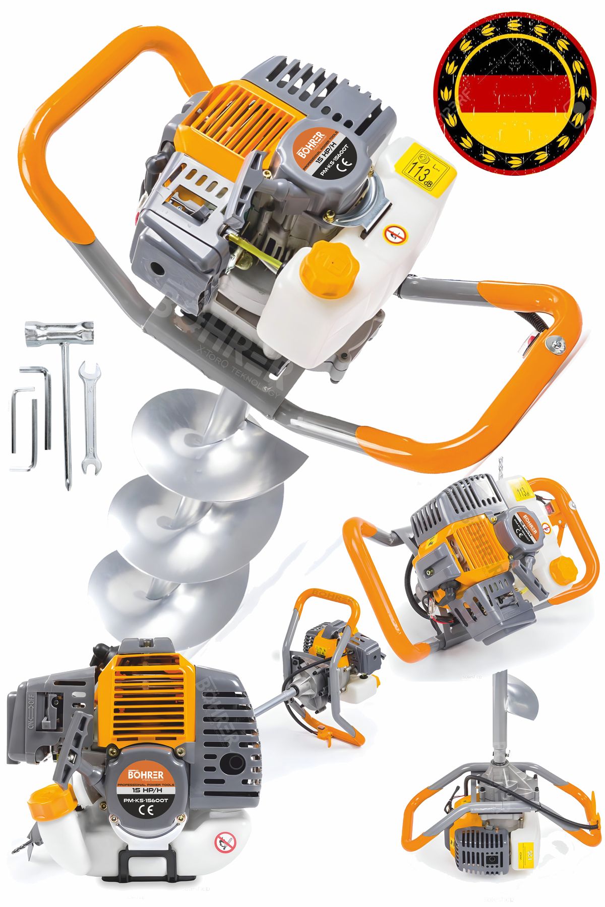 BÖHRER Benzinli 15 Hp/h Fidan Ekme Toprak Burgu Sondaj Makinesi 10cm Burgu Ucu