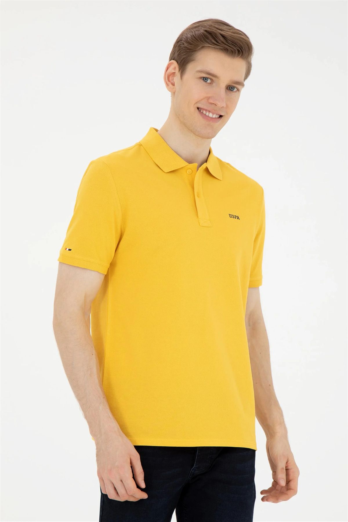 تی شرت یقه پولو زرد مردانه پایه اصلی چوگان ASSN U.S. Polo Assn.
