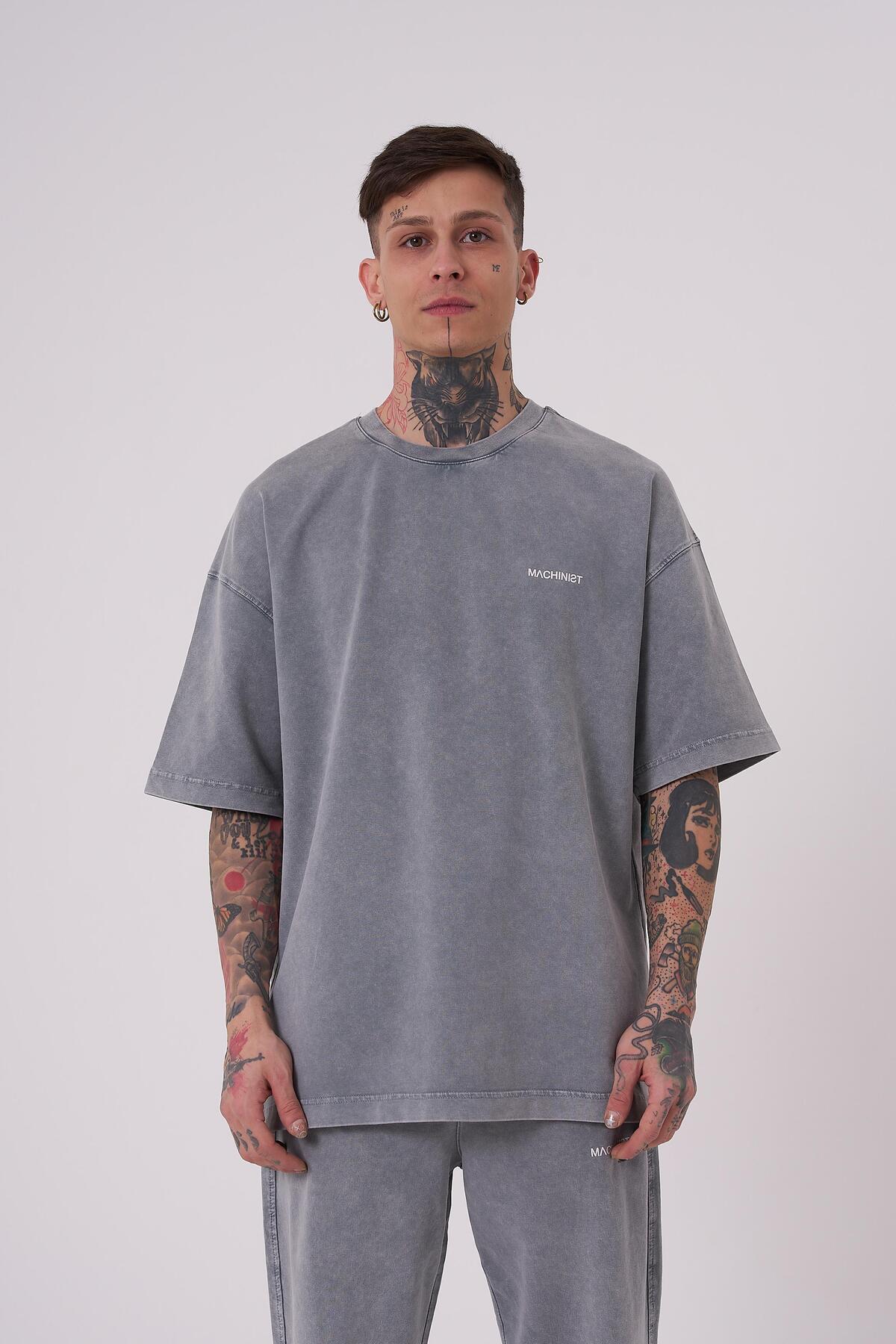 تیشرت مردانه لاکچری شسته شده پایه اور سایز خالدار خاکستری