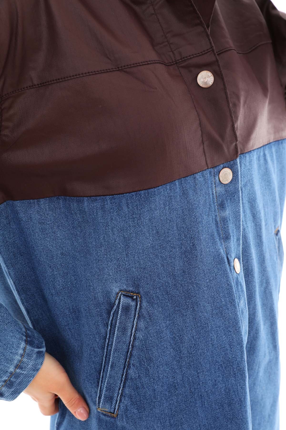 THE BARK  Kapişonlu Çift Renk Kadın Rüzgarlık 1177-1 Kahve - Görsel 3