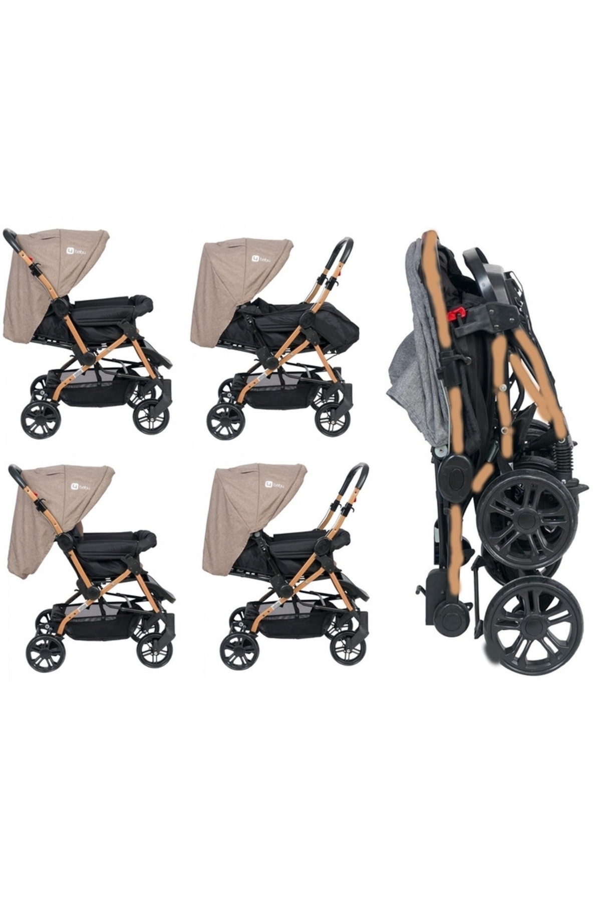 TURHAN BEBE 3 Kademe Yatış Pozisyonu Ebeveyn Kontrol Penceresi Çift Yönlü Bebek Arabası Yağmurluk Hediye fotoğrafı 4 (önizleme)