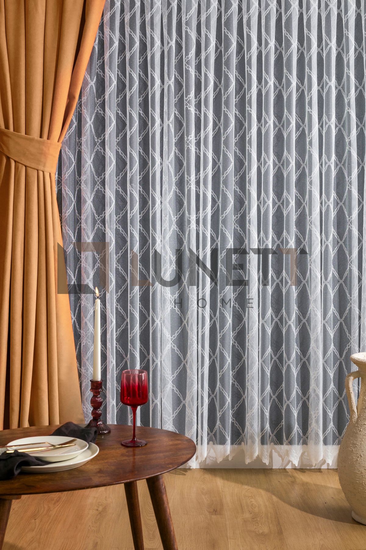 LUNETT HOME-Mustard Color Sparse Pleated Ready to Use 1X2 Background Curtain - Single Wing 9202 5