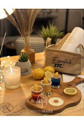 RootedWood 3 Shot (BARDAKLAR HARİÇ) Tekila Sunum Tahtası
