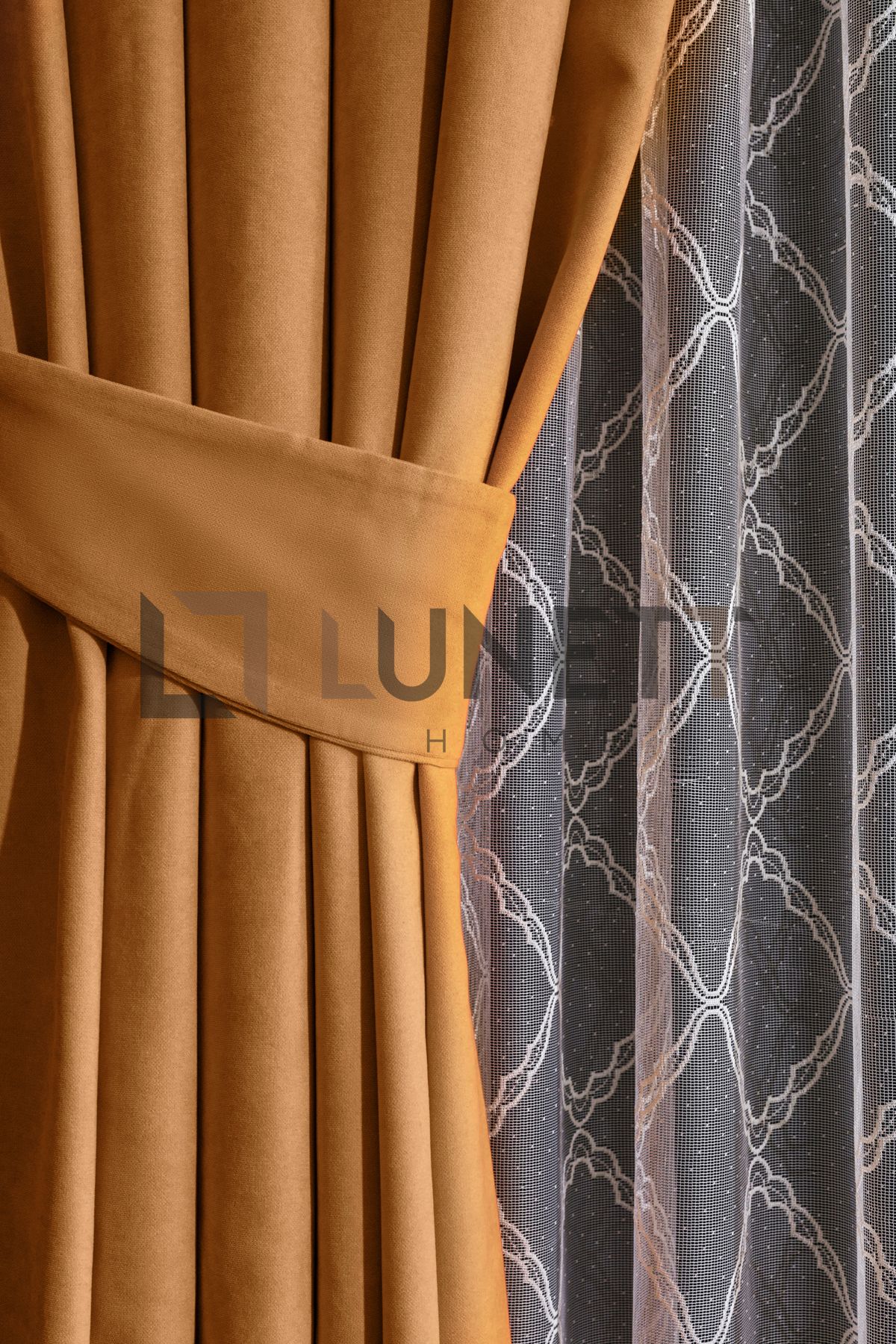 LUNETT HOME-Mustard Color Sparse Pleated Ready to Use 1X2 Background Curtain - Single Wing 9202 6