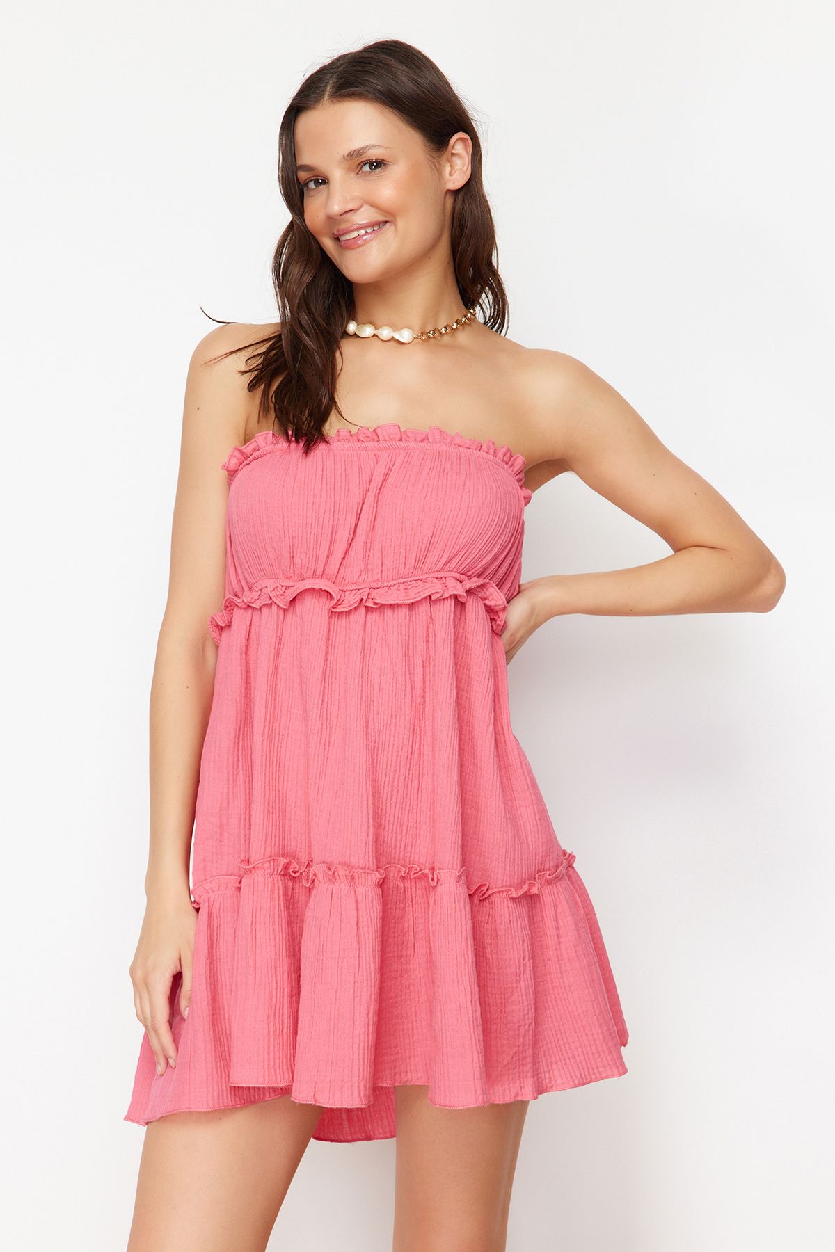 Trendyol Collection-Muślinowa sukienka plażowa mini w kolorze fuksji TBESS24EL00112 3