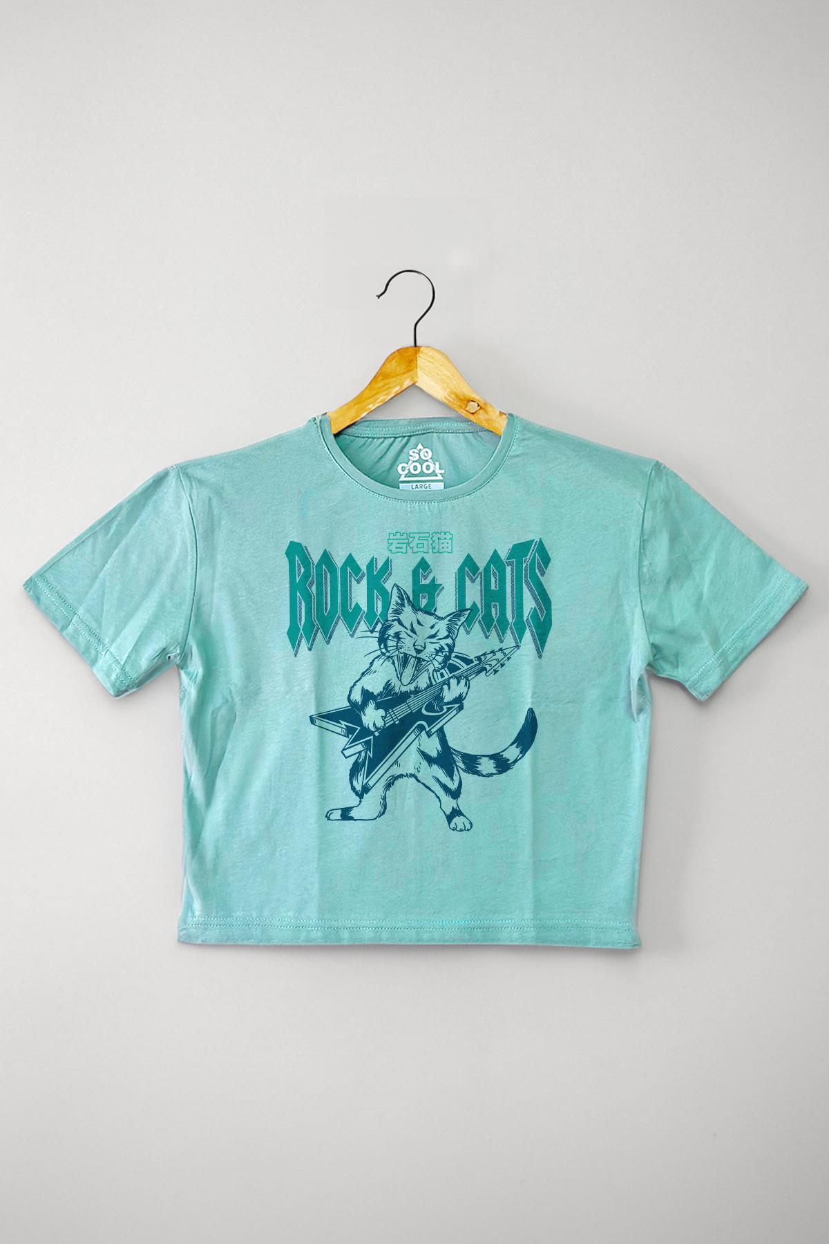 Meowtallica Rock Cat Metallica Guitar Mint Women's T-Shirt Baby Tee Green Crop T-shirt