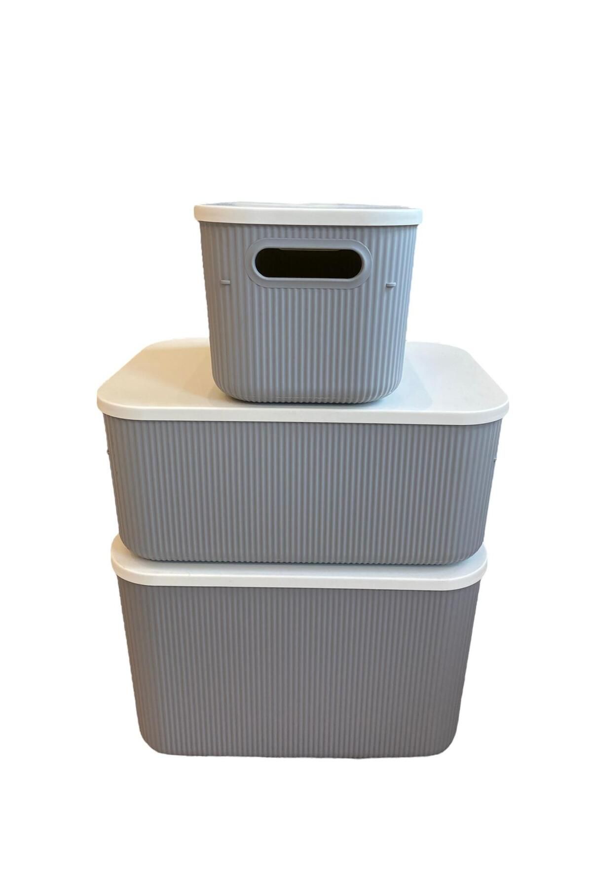 Bayev-Σετ 3 μεγεθών Γκρι 6 - 13 - 21 Lt Storage Multi-Purpose In-Cabinet Organizer Κουτί αποθήκευσης 5