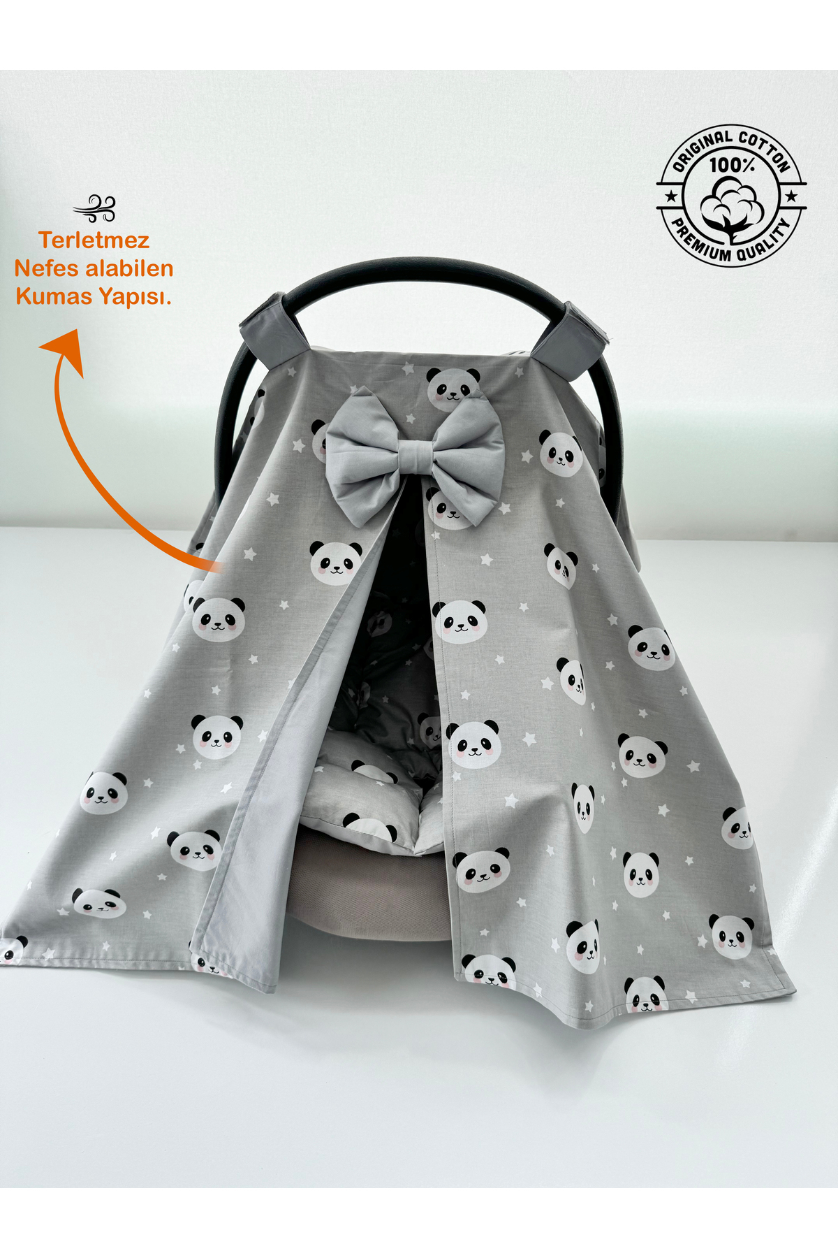 Genel Markalar Gri Panda Tasarım Puset Örtüsü Ve Puset Minderi 2'li Set