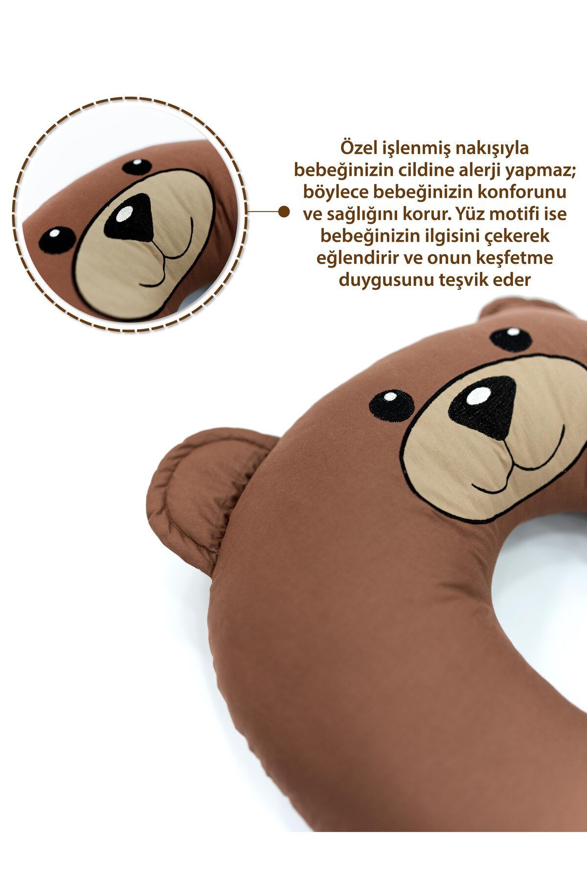 mordesign Çift Taraflı Emzirme Yastığı Bebek Destek Minderi Hamile Yastığı Pamuk Kumaş Morbear Serisi fotoğrafı 3 (önizleme)