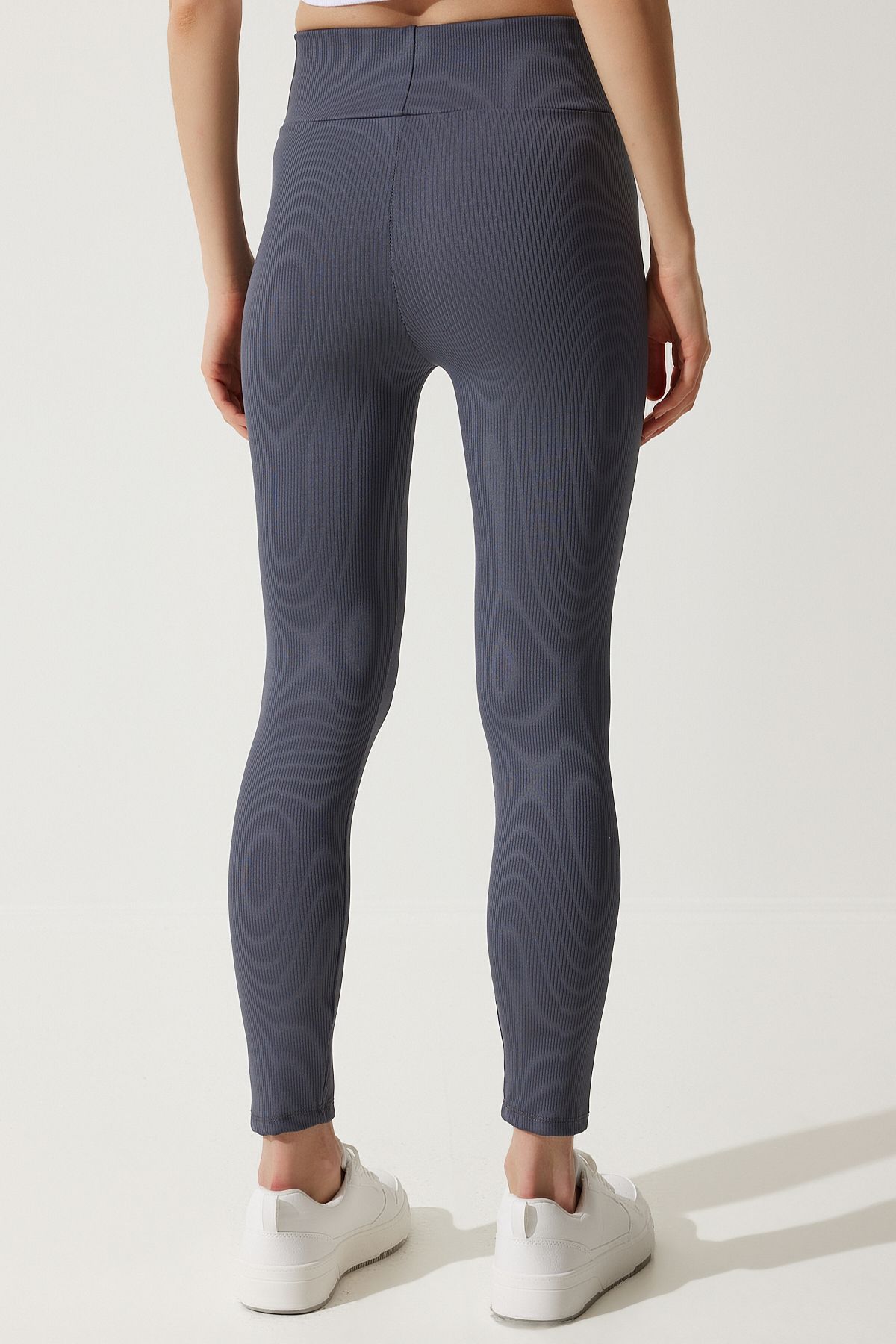 Happiness İstanbul-Anthrazitfarbene gerippte Strickstrumpfhose mit hoher Taille für Damen ZV00208 6