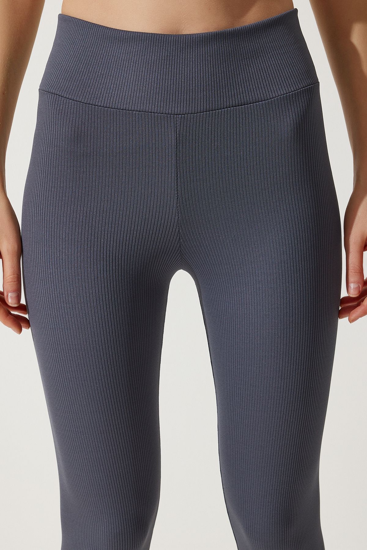 Happiness İstanbul-Anthrazitfarbene gerippte Strickstrumpfhose mit hoher Taille für Damen ZV00208 4