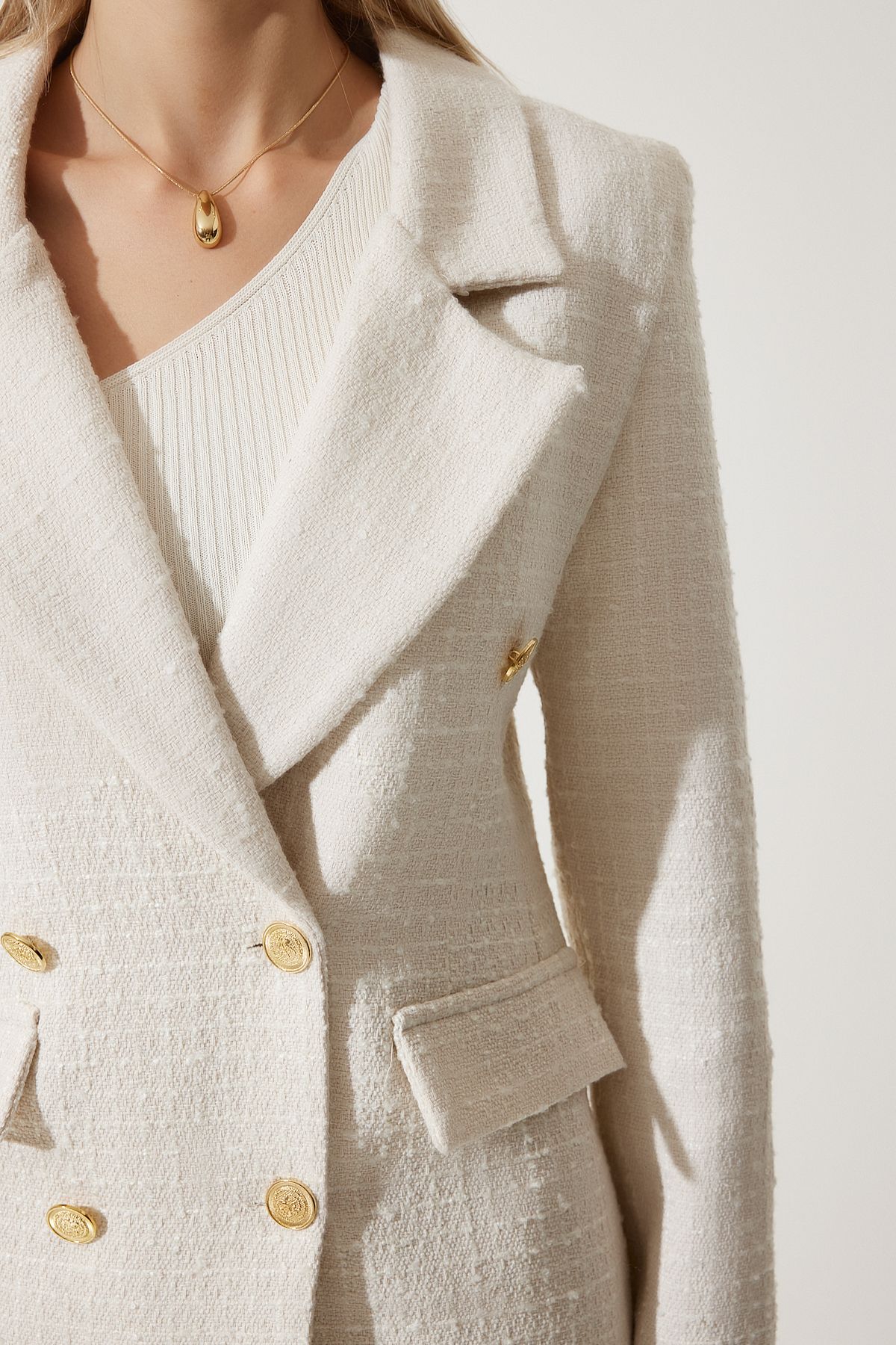Happiness İstanbul-Damen Blazer mit Knochenknöpfen, Tweedjacke WF00004 5