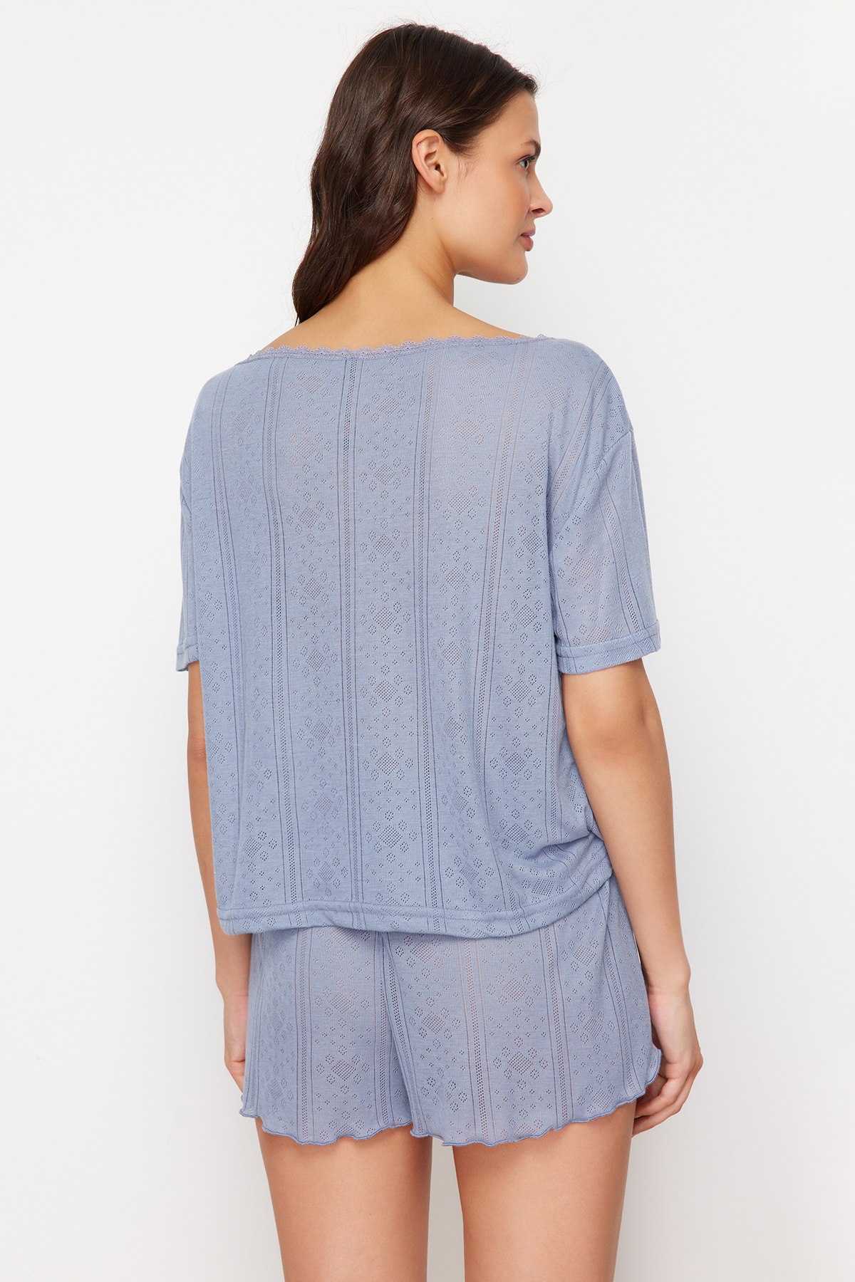 Trendyolmilla  Çok Renkli 2'li Paket Pointel Ajurlu/Delikli Örme Pijama Üstü THMSS24PT00276 - Görsel 6