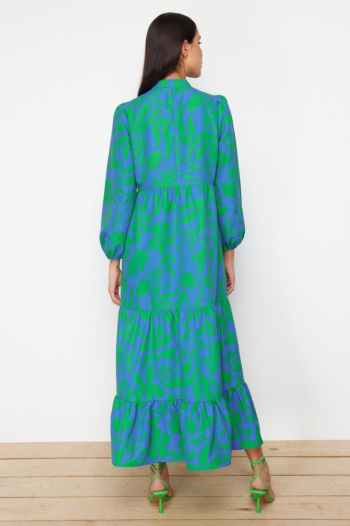 Trendyol Modest-Rochie albastră din bumbac, cu jumătate de plăcuță, cu formă largă TCTSS23EB00222 6